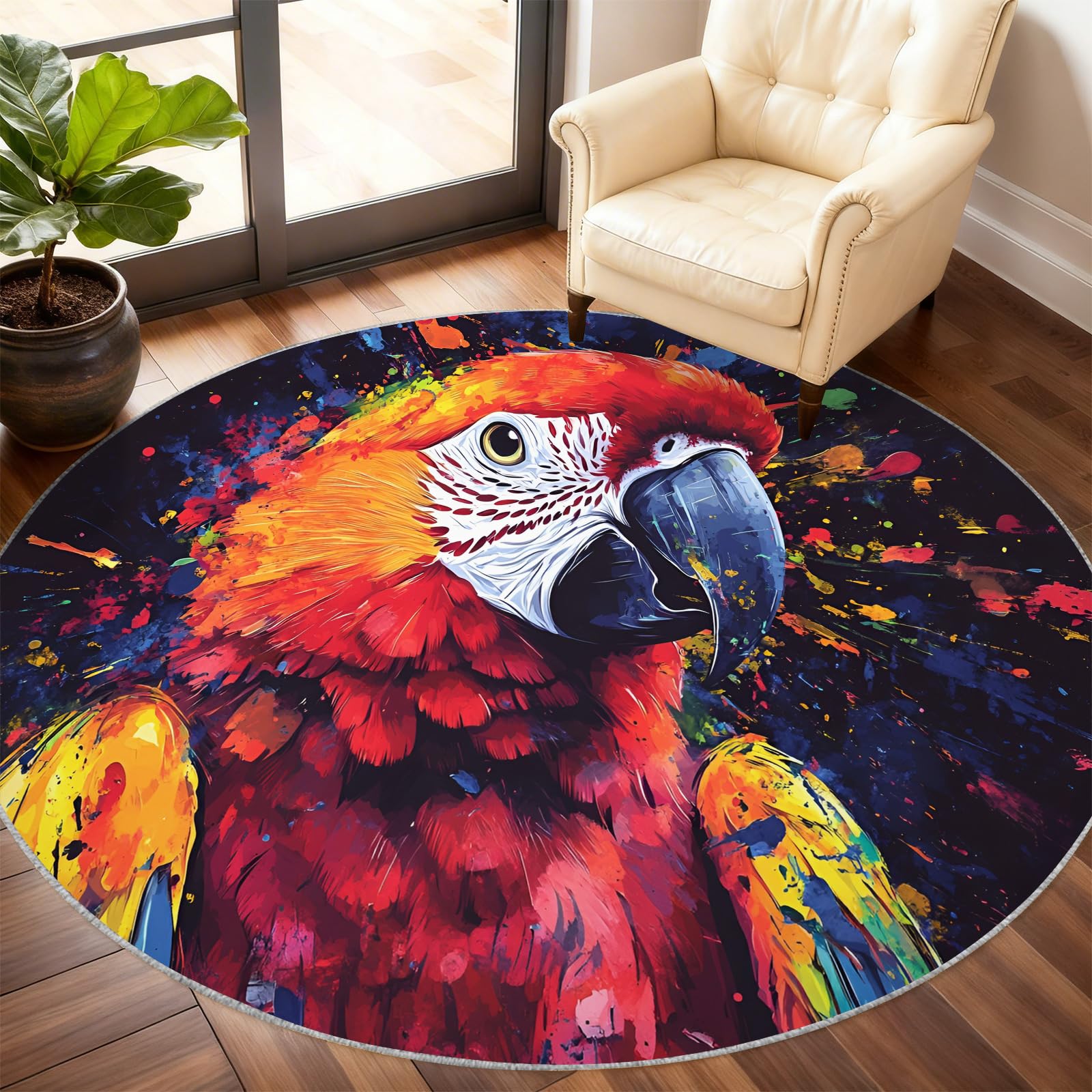Tapis rond lavable facile à nettoyer 80 cm perroquet contre la saleté des jeux