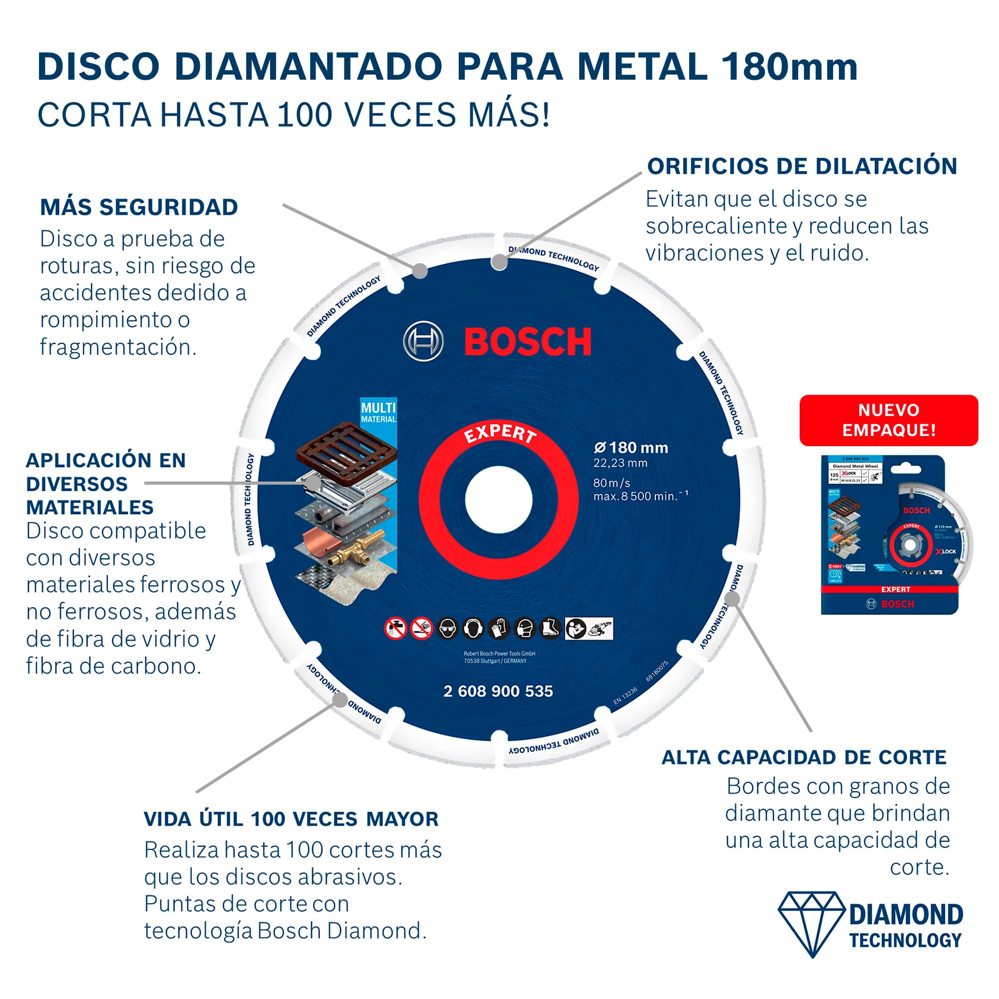 Bosch Accessories 2608900535 M14 Disco de corte de diamantes Diámetro 180 mm Diámetro de la broca 22.23 mm 1 pieza(s)