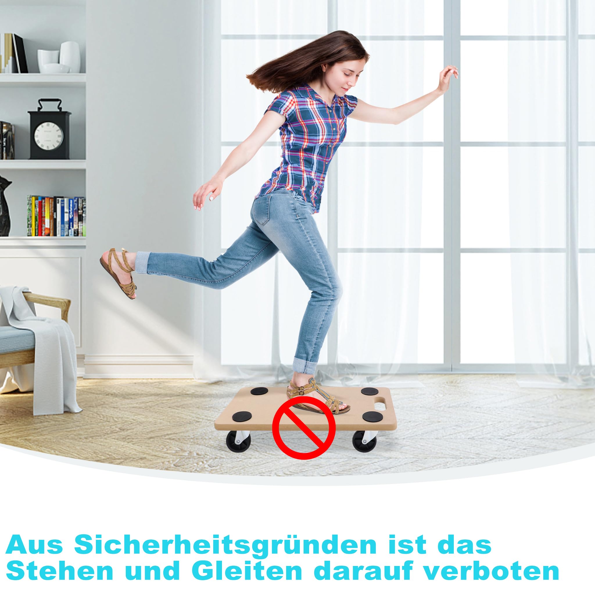 4 Stück Transportroller Rollbrett MDF Möbelroller Transporthilfe Möbel Roller, mit Integrierten Handgriff und Gummipads, bis zu 200 kg Tragkraft