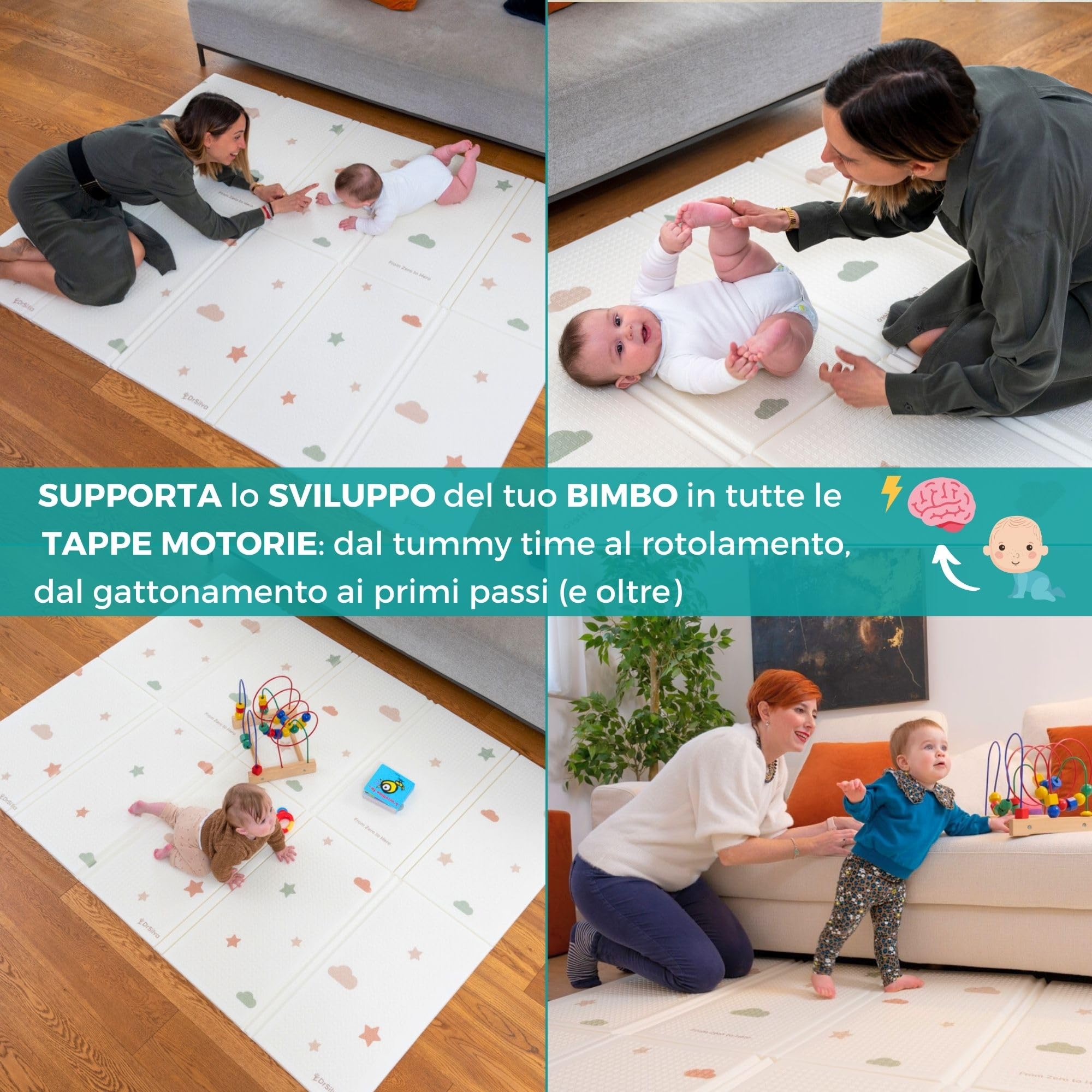 DR-SILVA Tappeto Gioco per lo Sviluppo Motorio di Bambini e Neonato. Sicuro, Atossico, Spessore 1,5 cm, Grande 200x150 cm, Pieghevole, Portatile, Anti-Scivolo, Lavabile, Morbido e Anti-urto.