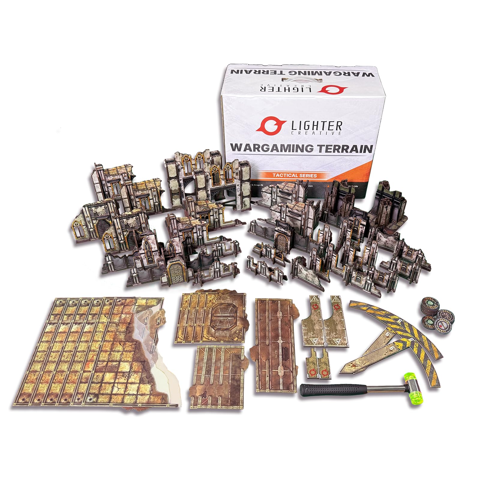 32PCS Terrain Set für WH40K 11th Edition + 16PCS Terrain Footprints, 40K Battlezone Creation Kit