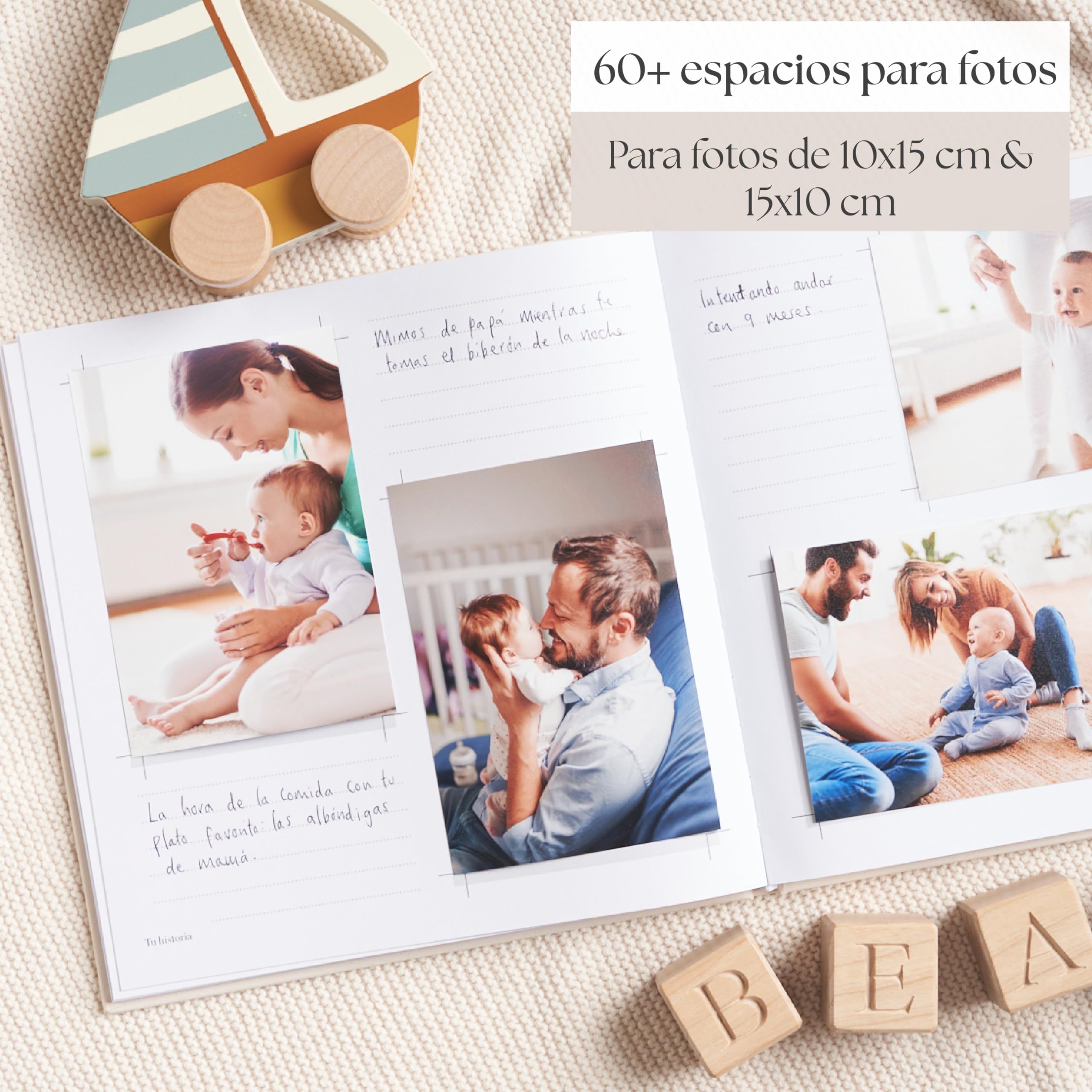 Libro Bebe - Libro de Recuerdos para Bebé - Diario y Álbum de Fotos para Bebés, 136 Páginas, Desde el Nacimiento hasta los 5 Años - Libro Nuestros Recuerdos (Crema)