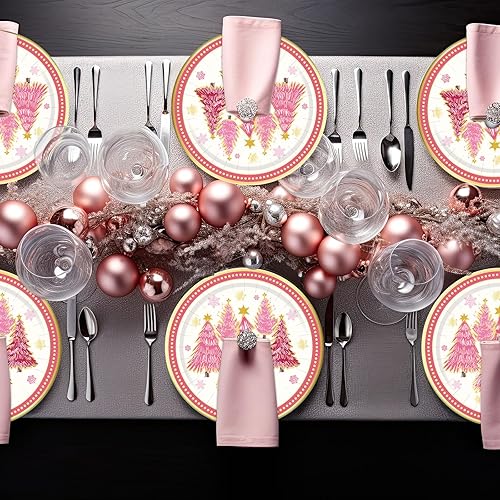 Miniatura 6 de AnyDesign - 40 platos de Navidad de 9 pulgadas, platos de papel desechables de Feliz Navidad, platos de papel de aluminio dorado para árbol de