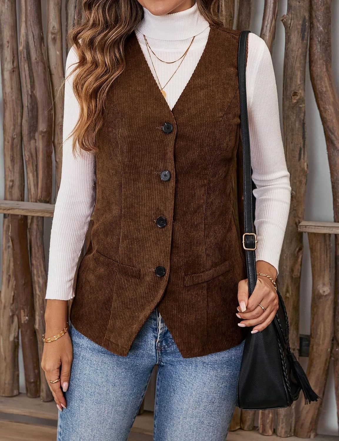 IDEALSANXUN Womens Corduroy Vest Fall Winter Business Work Sleeveless Blazer Jackets