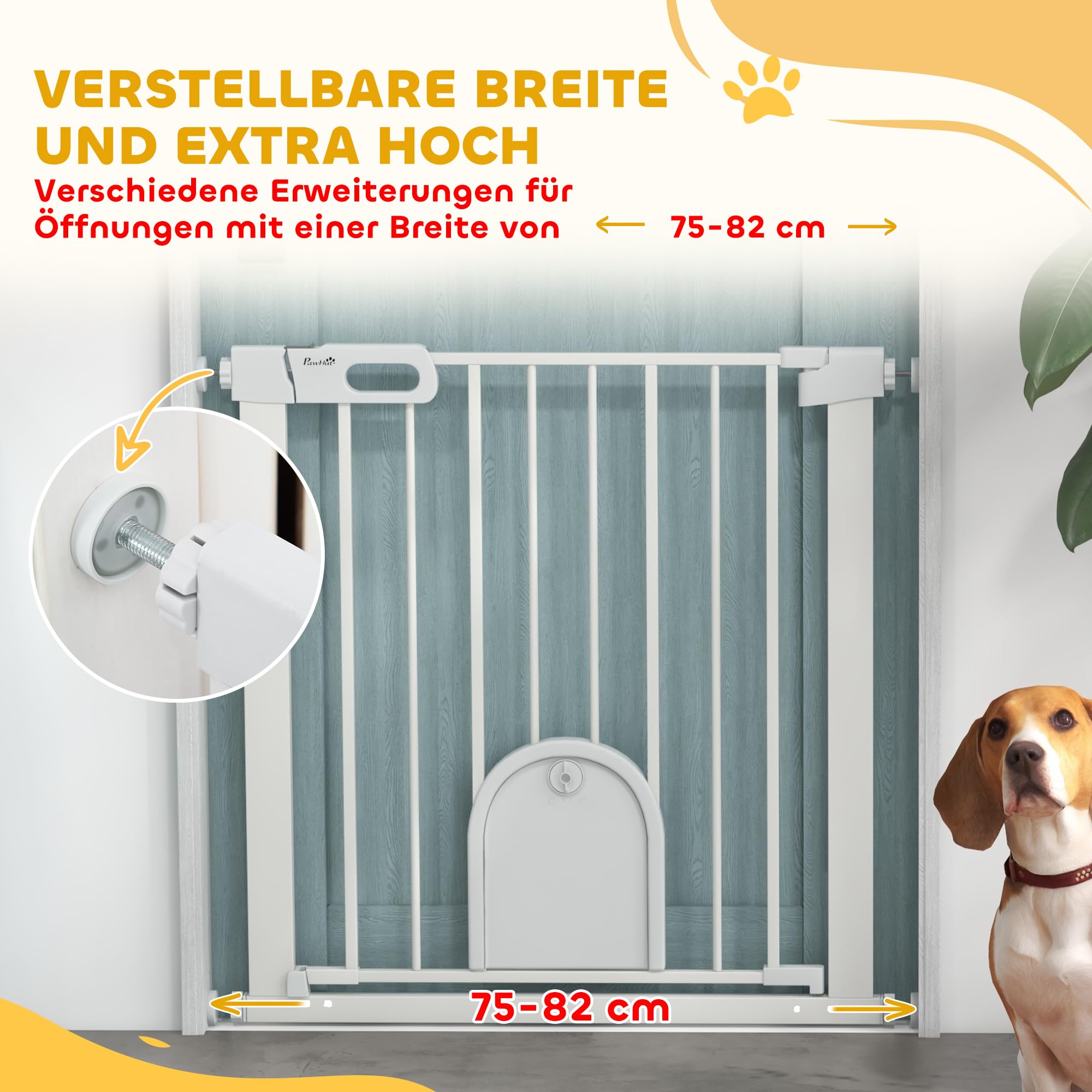 PawHut Barrera de seguridad para mascotas, 75-82 x 76 cm, color blanco | Barrera de seguridad para perros, de acero