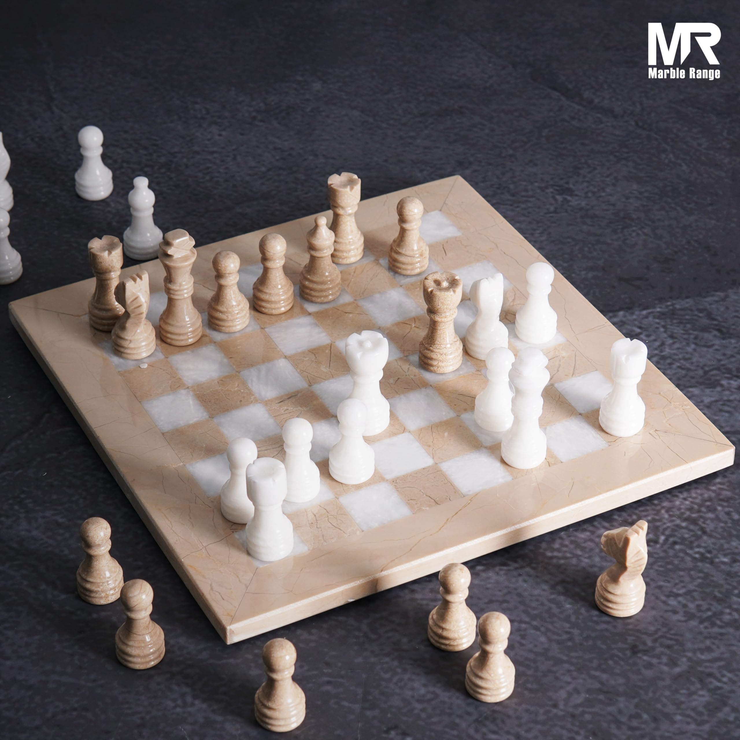 Set di scacchi in marmo per adulti, 25,4 cm, fatto a mano, Verona e gioco da tavolo bianco, con 32 pezzi di scacchi, 2 regine extra e scatola portaoggetti, gioco da viaggio di lusso, regalo elegante