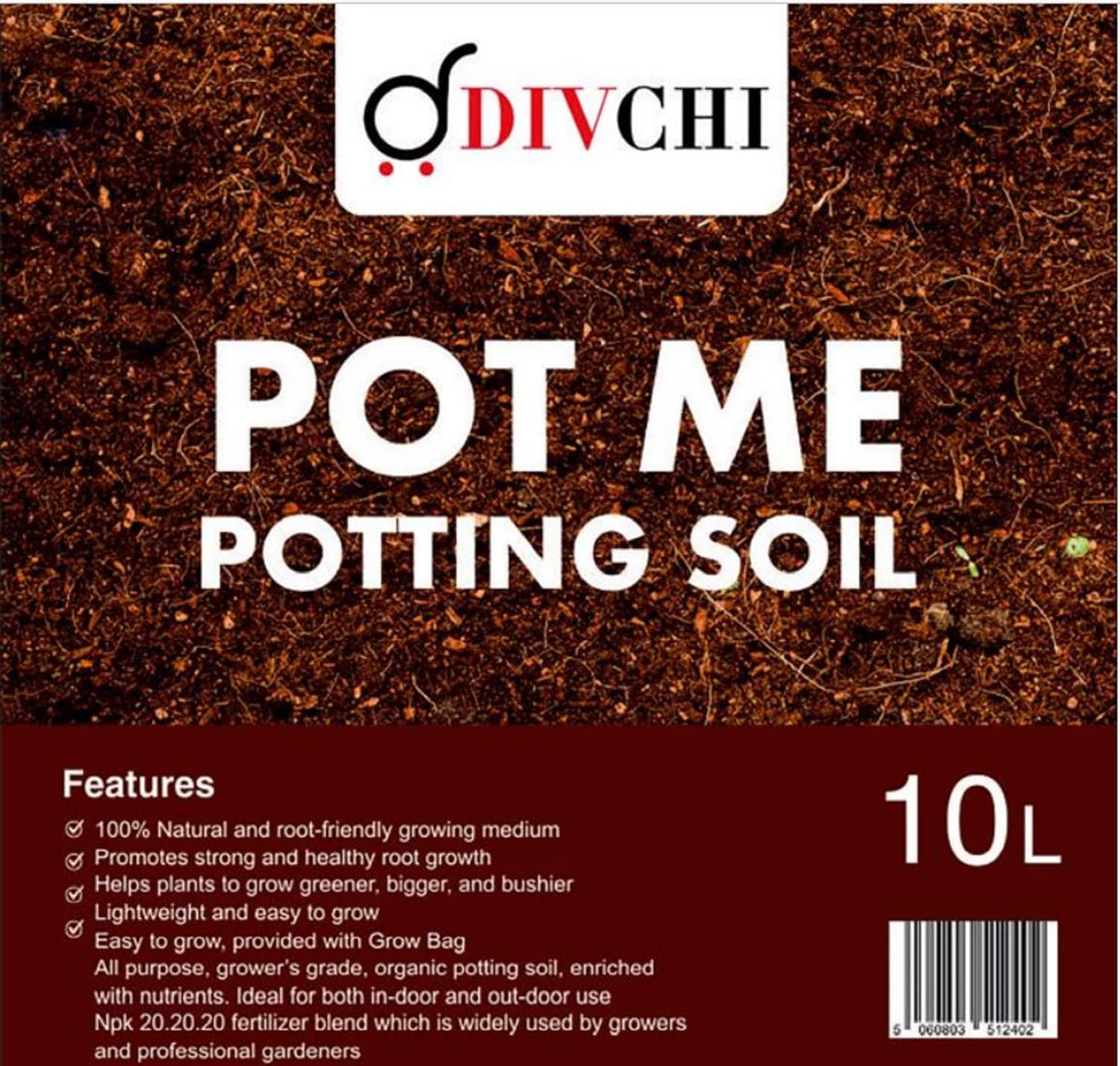 DIVCHI 10L Potting Soil Multi-Purpose Compost Soil – Organic Enriched with Nutrients Rich Compost Mix for Potting Growing Garden Outdoor & Indoor Seed Plants