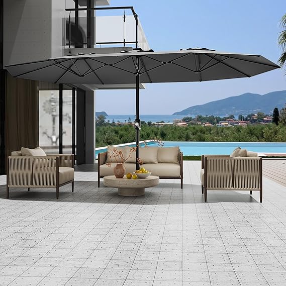 GarveeHome 13ft Large Patio Umbrellas with NO Base, Outdoor Double-Sided Rectangle Market Umbrella with Crank Handle, for Pool Lawn Garden
