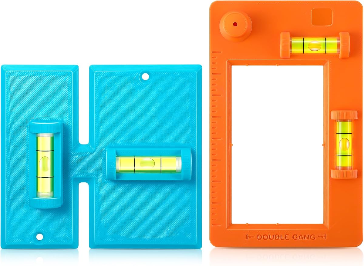 2 Pack Outlet Template and Labor Saving Devices for Old Work Box Templates | Horizontal or Vertical Low Voltage Tools for Single & Double Gang, Electrical Cutter, Wall Box Template and Level