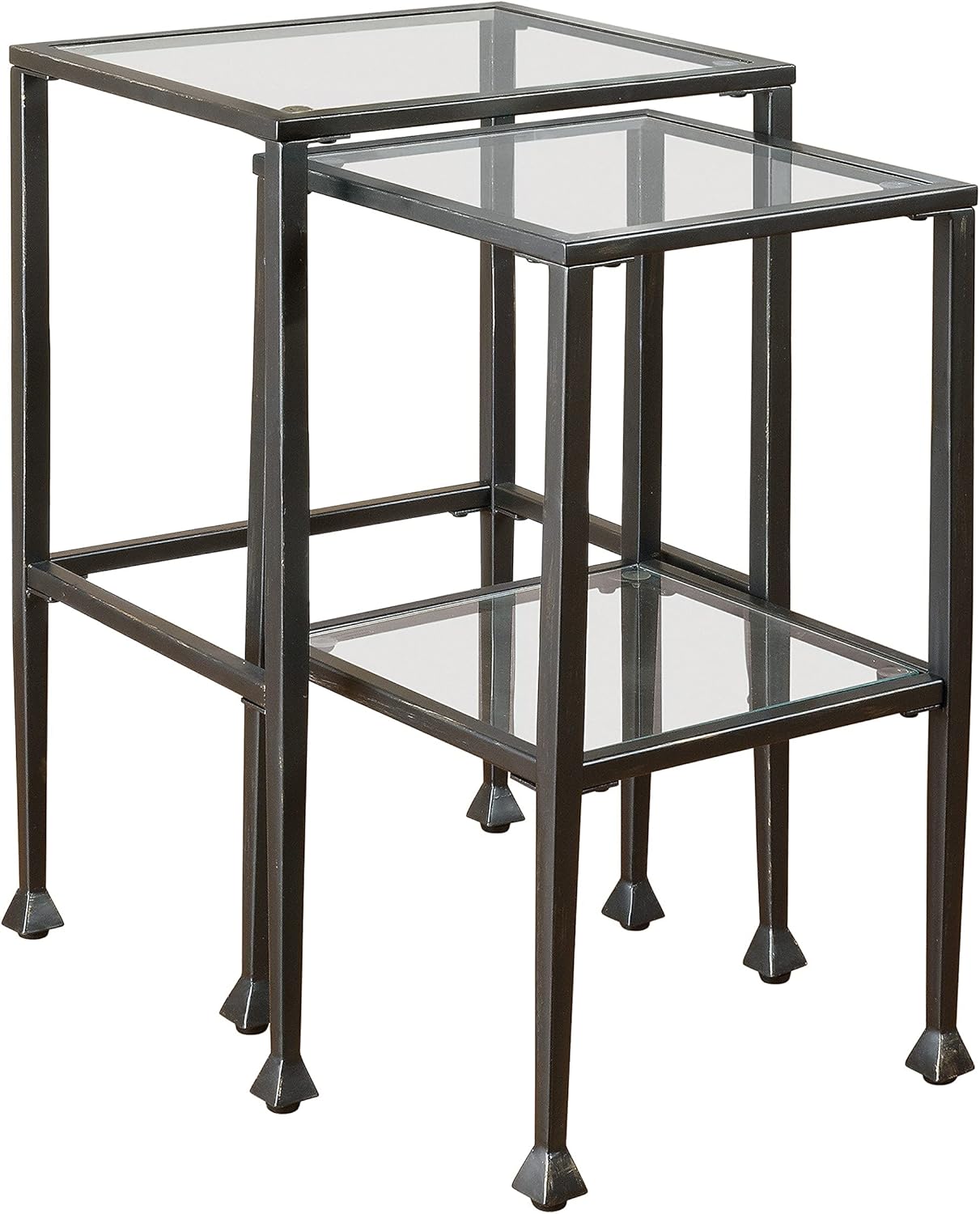 2-piece Glass and Metal Nesting Tables Black : Home & Kitchen