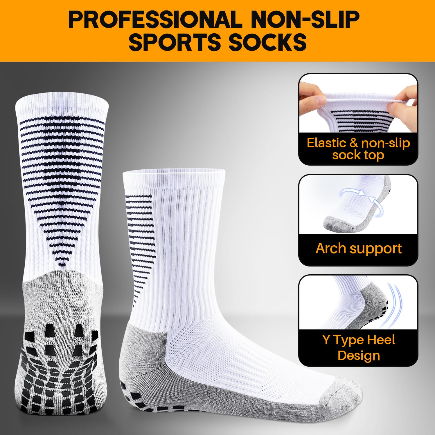 Football Accessoire JUYANO 2/3/4 Paires Chaussette Football Antidérapante Hommes Femme Respirantes Anti Ampoules Grip Football Chaussettes De Sports Basketball Trekking Handball Yoga Aptitude Accessoire Foot