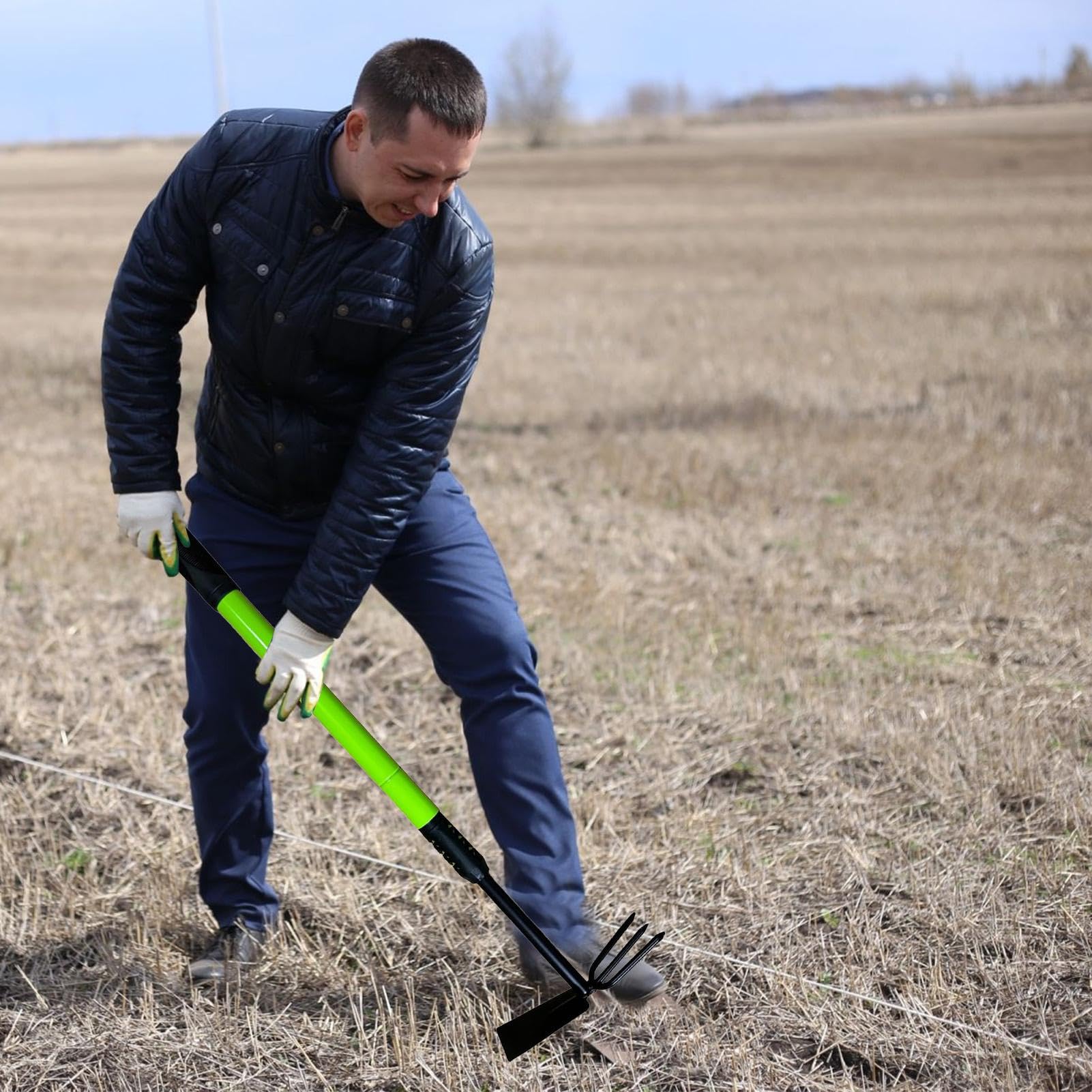 Hacke Gartengerät Heavy Duty, Gartenhacke,Teleskop-Bodenhacke mit langen | Griff Gartengerät - Doppelköpfiges Jätwerkzeug für Gartenarbeit Schäten, Pflanzern des Bodens, Graben