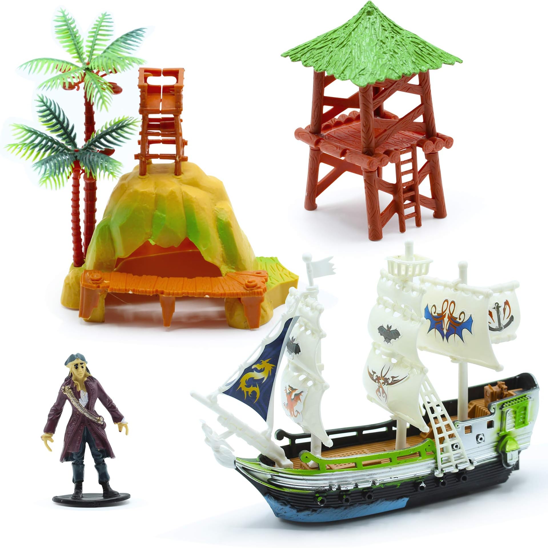 Srenta 4PC Pirate Boat Ship Set, Perfect for Pirate Theme Decoration, Birthday Gift, Grand Prize, Carnival Game