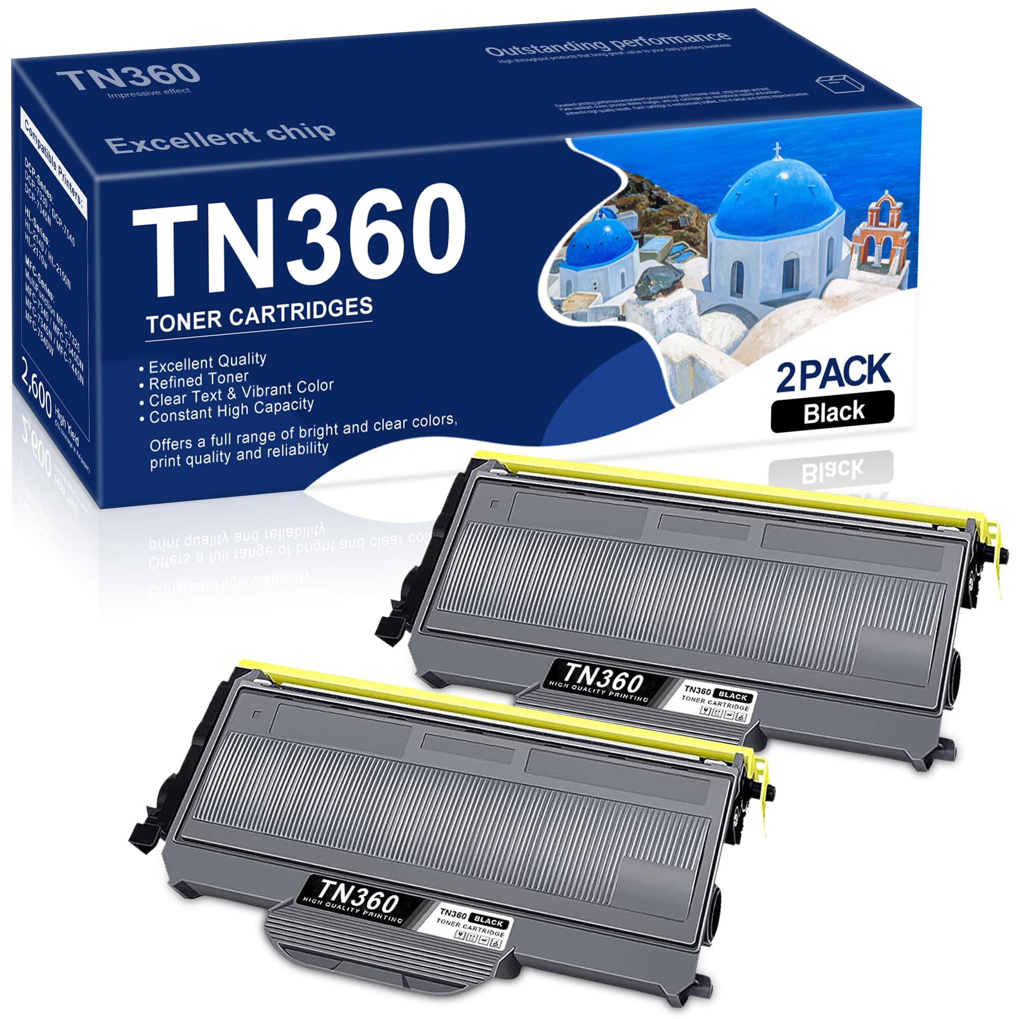 Photo 1 of TN360 Toner Cartridge Replacement for Brother TN330 TN-330 TN 360 TN-360 High Yield Compatible with DCP-7040 DCP-7030 MFC-7840W HL-2140 MFC-7340 MFC-7440N HL-2170W HL-2150N Printer (2 Black)