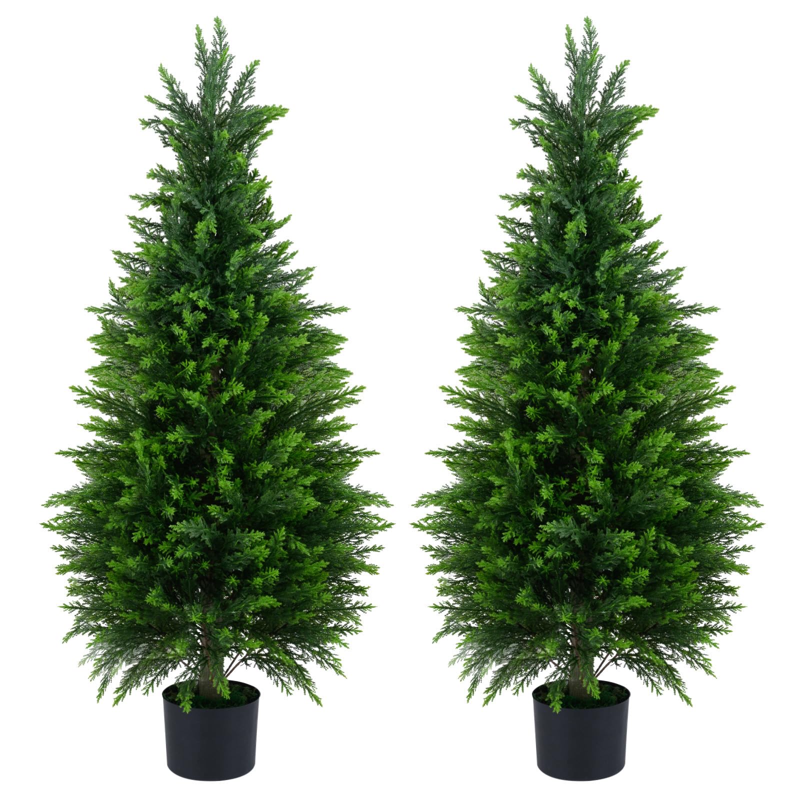LIFEZEAL Lot de 2 Plantes Artificielles Interieur et Extérieur, Cèdre Artificiel Réaliste avec Pot Lesté, Faux Arbre Cyprès sans Entretien pour Décoration Maison Entrée Balcon Bureau (120CM,Cèdre)