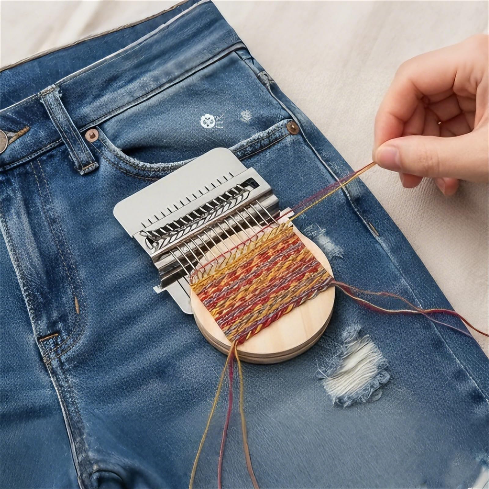 Générique Knit Patch Looms Kit,Mini Portable Patch Darning Looms Kit,Wooden Quickly Sewing Repair Patchwork Weaving Tool Set for Beginners,Small DIY Weaving Art Craft (14 Hooks) - 3