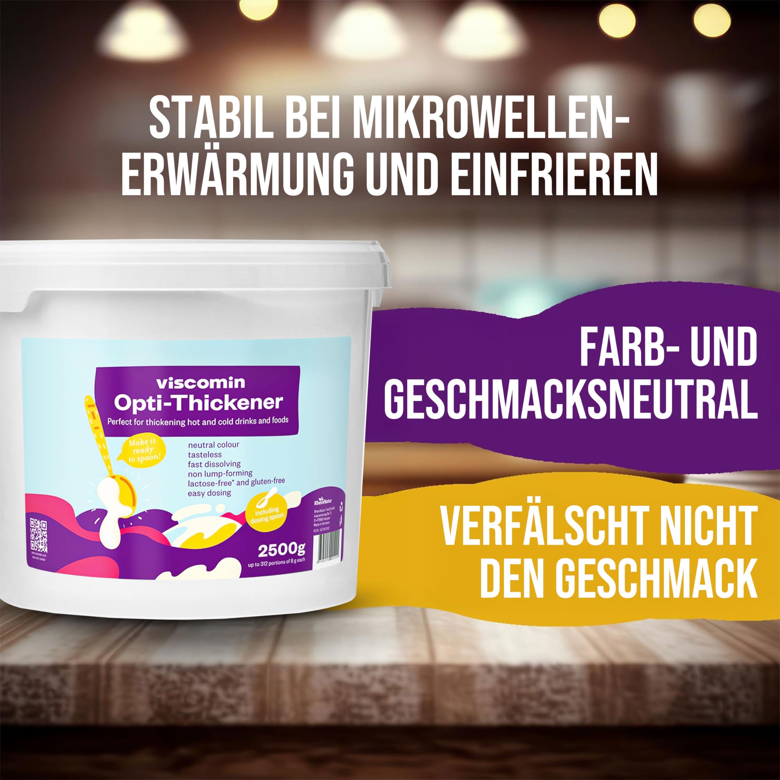 RheinNatur Viscomin Andickpulver 2,5 kg - Andickungspulver für Getränke & Speisen - Verdickungsmittel zur Andickung von Getränken und Speisen - Vegan & geschmacksneutral