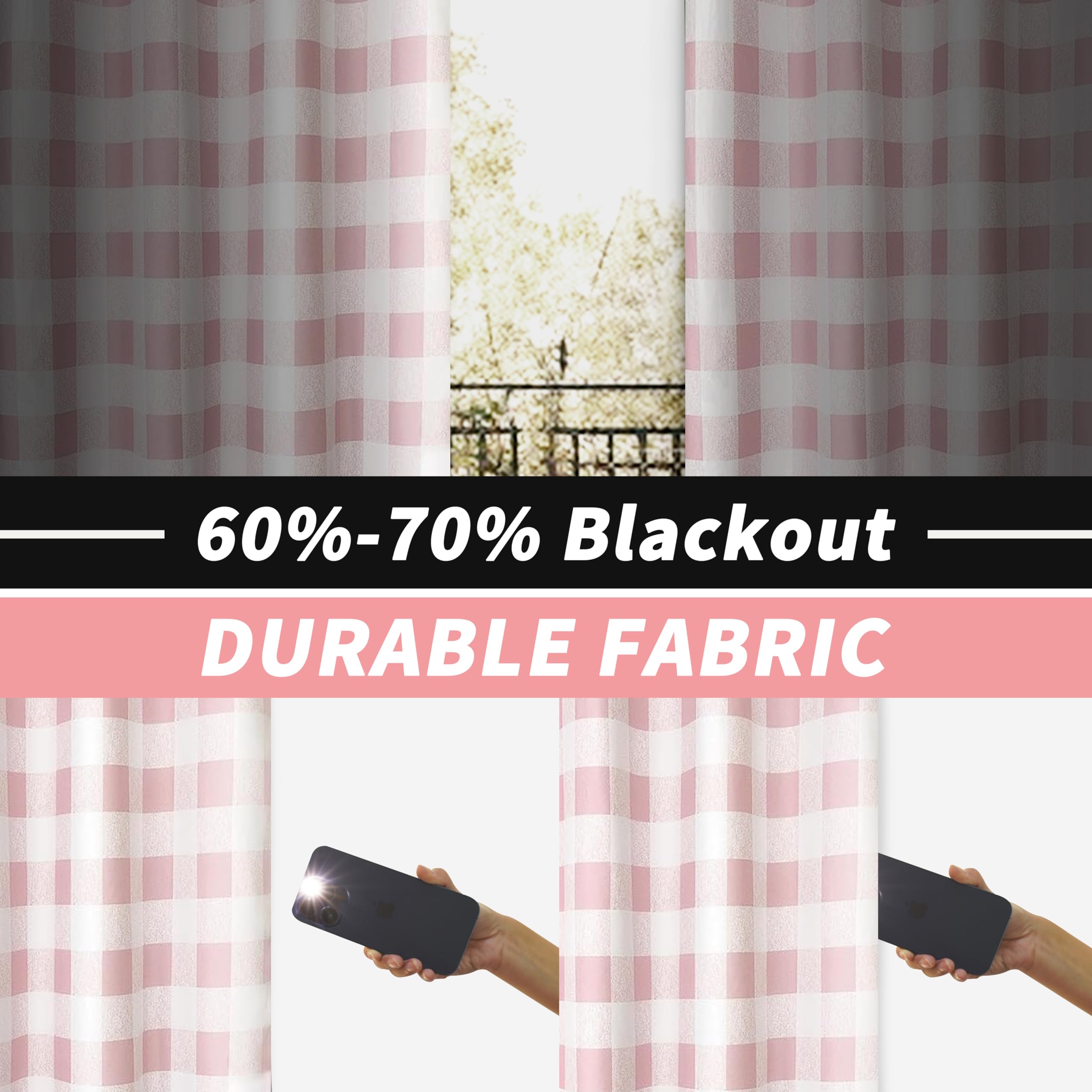 DriftAway Pink & White Buffalo Plaid Curtains - Blackout Thermal Insulated Grommet Panels For Bedroom & Living Room, 84" Long