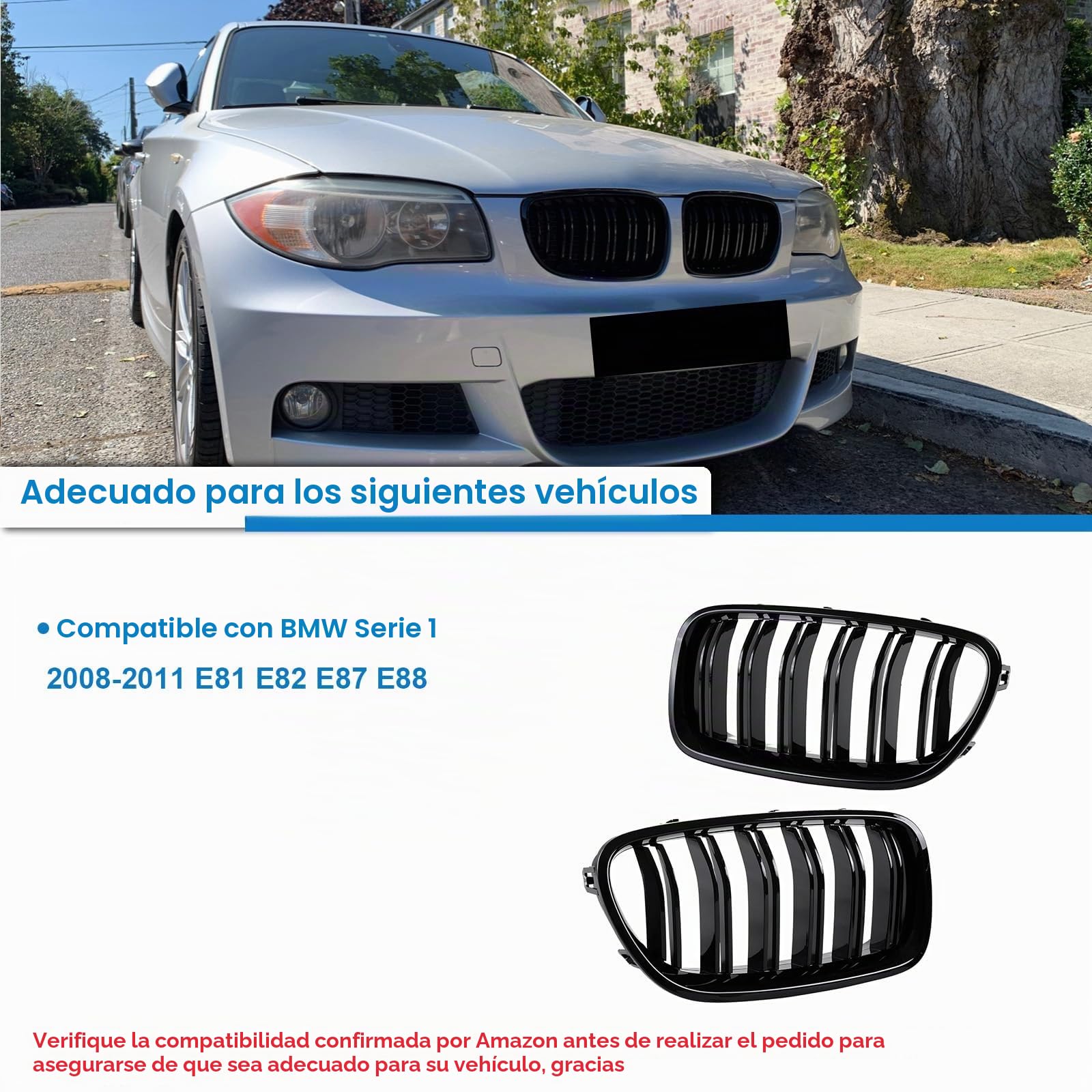 E81 E82 Rejilla de Radiador para BMW Serie 1 E81 E82 Parrilla Negro Doble Grille E87 E88 riñones Kidney Negro 2008-2011