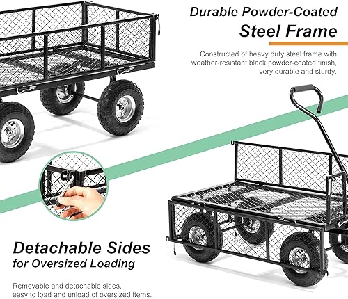 Miniatura 3 de Glitzhome Carrito de jardín de acero de malla resistente con lados extraíbles, 42.5 pulgadas de largo, negro