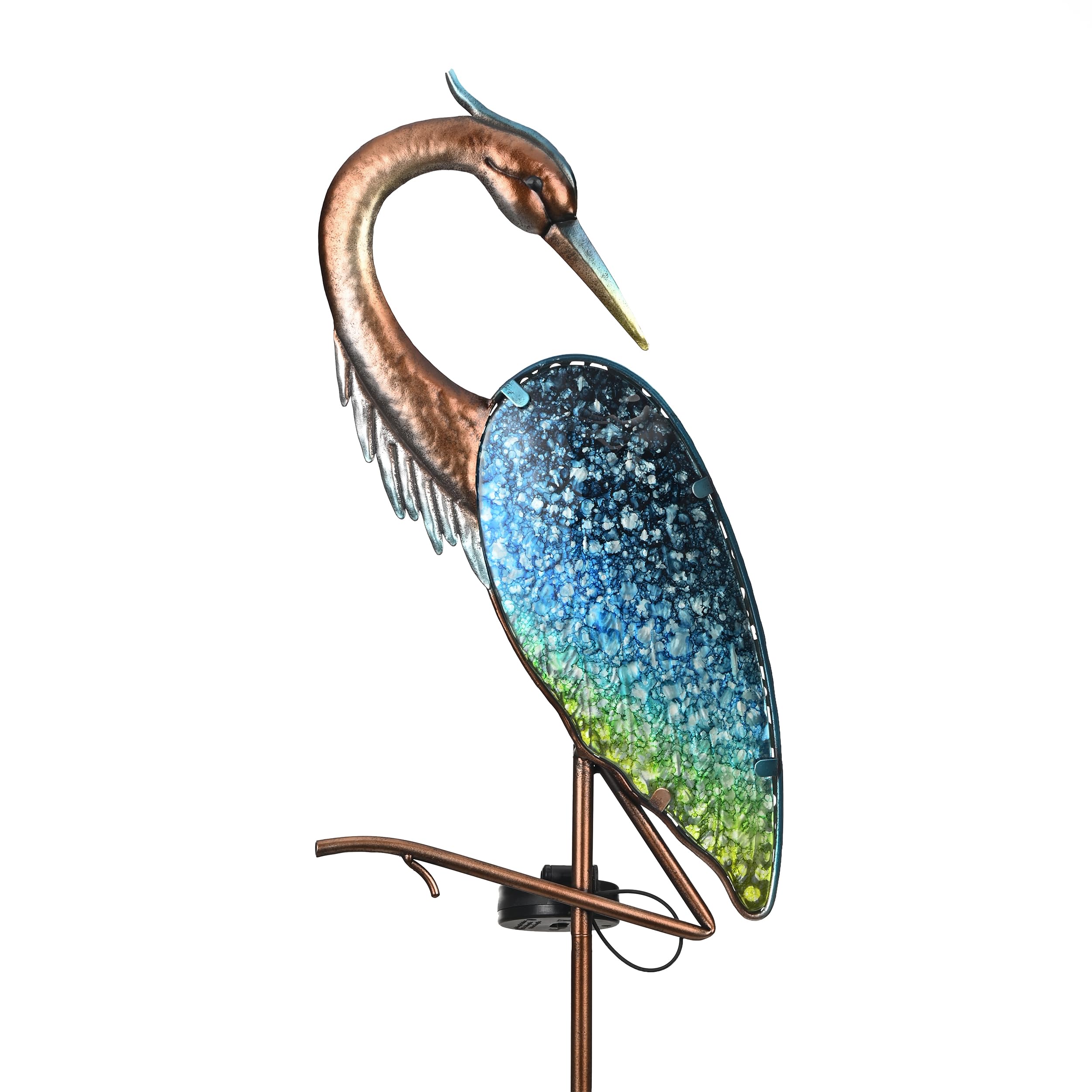 TERESA'S COLLECTIONS Garden Ornaments Outdoor, Large Glass Blue Heron Solar Garden Light
