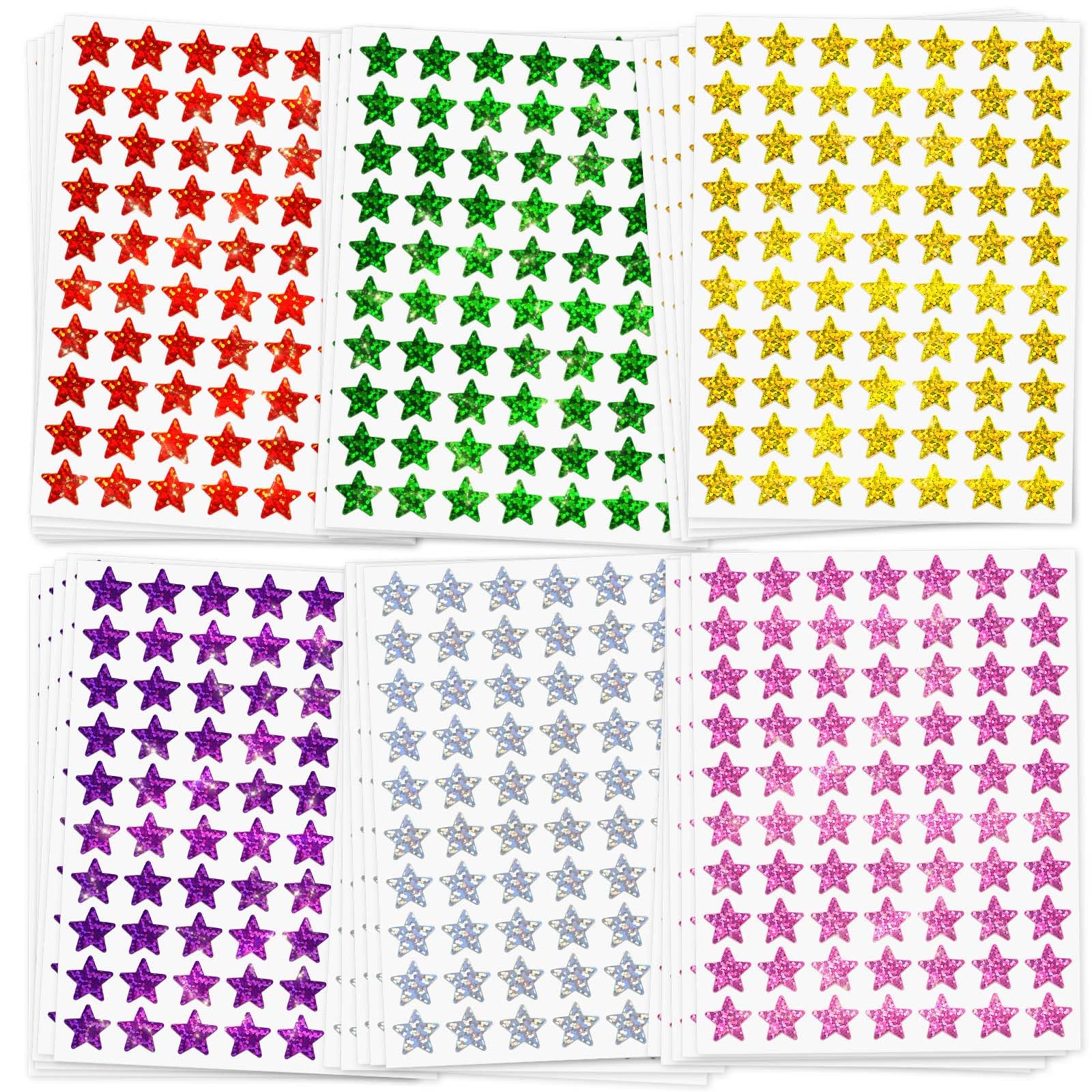 2100 Pcs Colorful Star Stickers, 6 Colors Kids Reward Small Star Stickers, Sparkly Holographic Stickers, Suitable for Behavior Charts, Student Planners, School Classroom Supplies and DIY Handicrafts