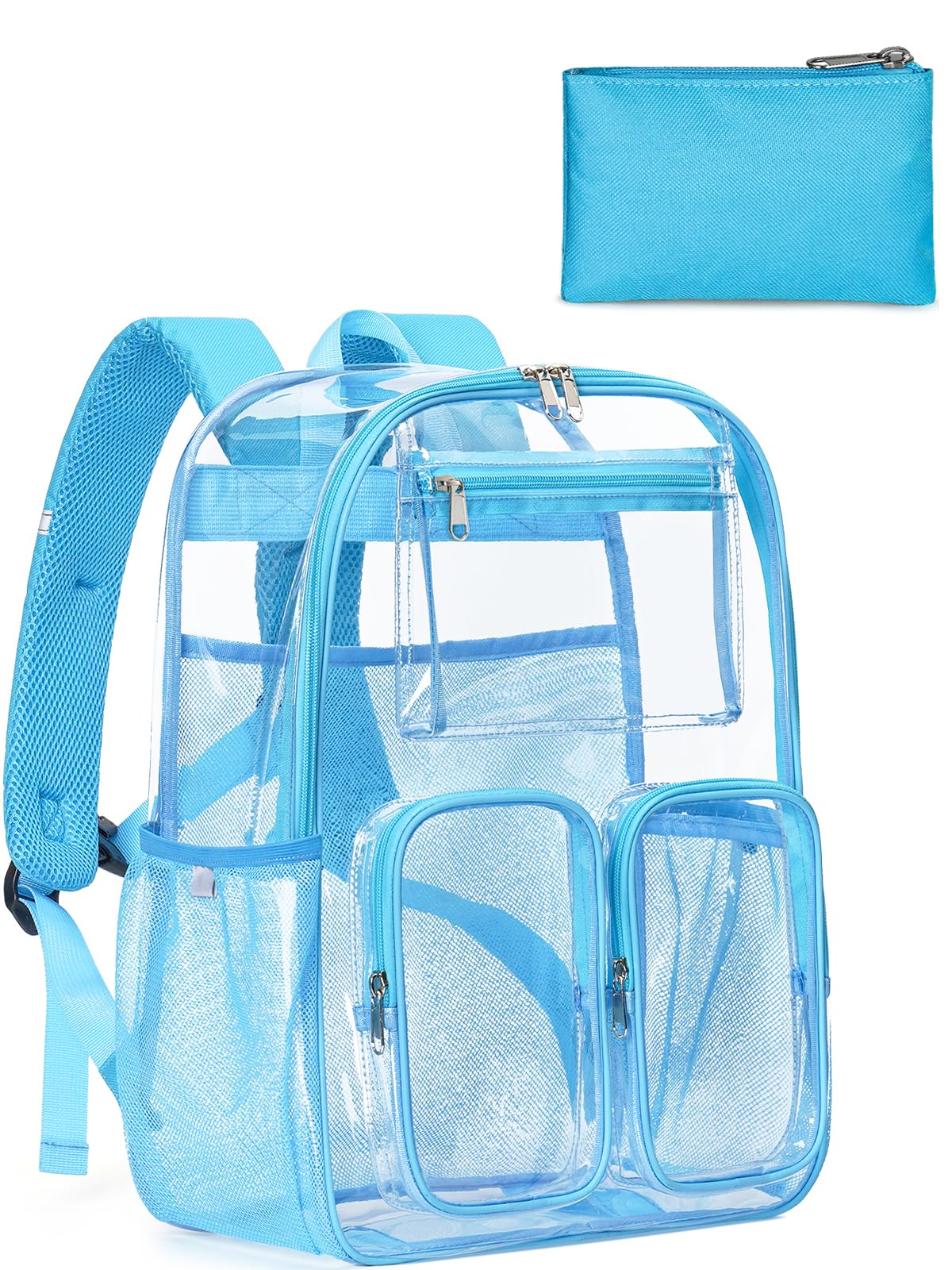 Large Clear Backpack Heavy Duty for Women Men Boys Girls, Clear Bookbag for School, 17 Inch Transparent Backpack with Accessories for Work Casual