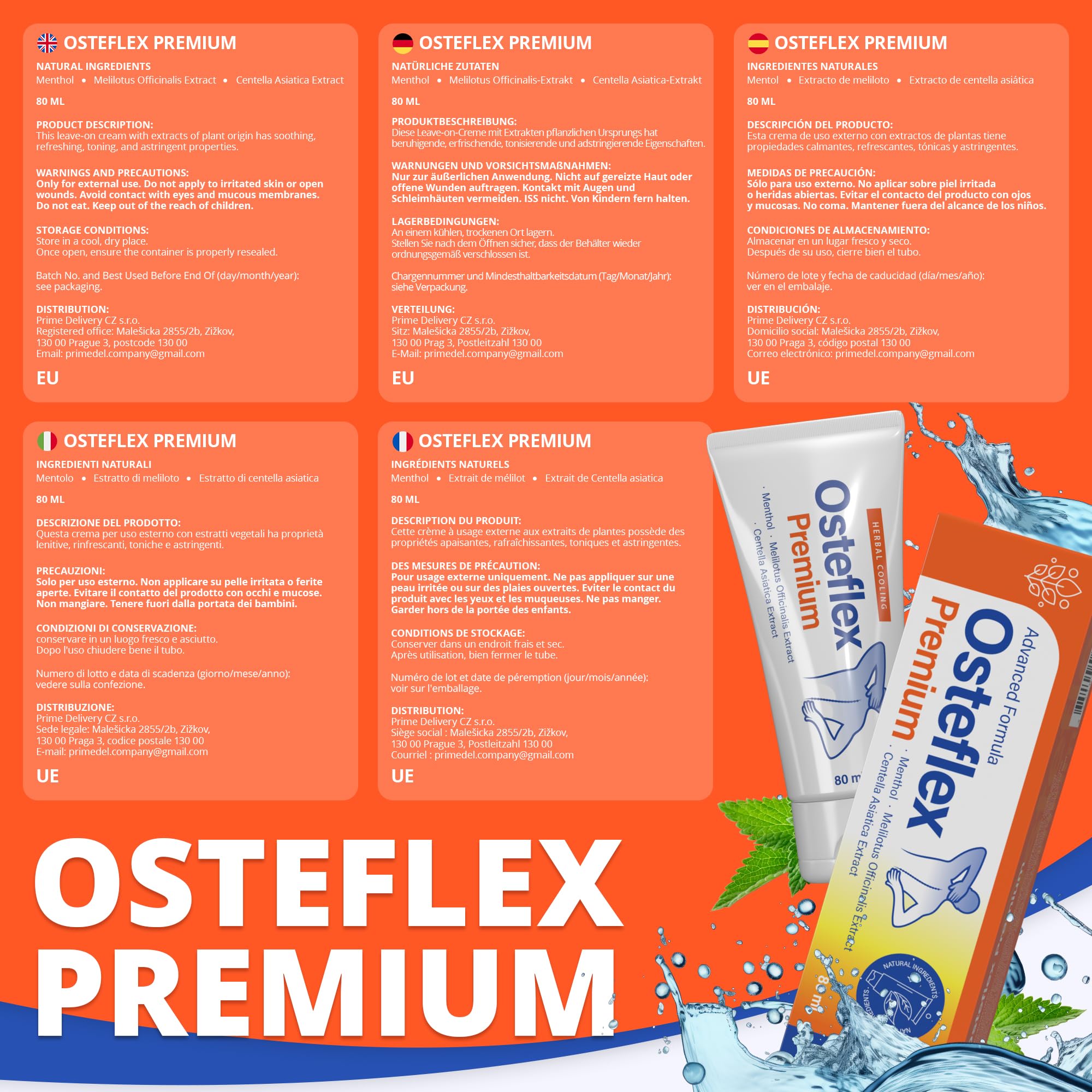 Osteflex Premium - Crema per il Dolore Articolare, con Centella Asiatica, Radice di Bardana, Mentolo e Olio di Mandorle, 80 ml