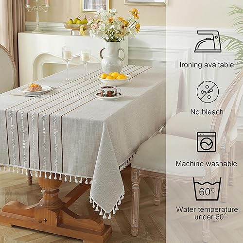 Miniatura 4 de JIALE - Manteles para mesas rectangulares, de lino de algodón, impermeable, sin arrugas, de tela suave con borlas, café, 55 x 55 pulgadas, 2-4