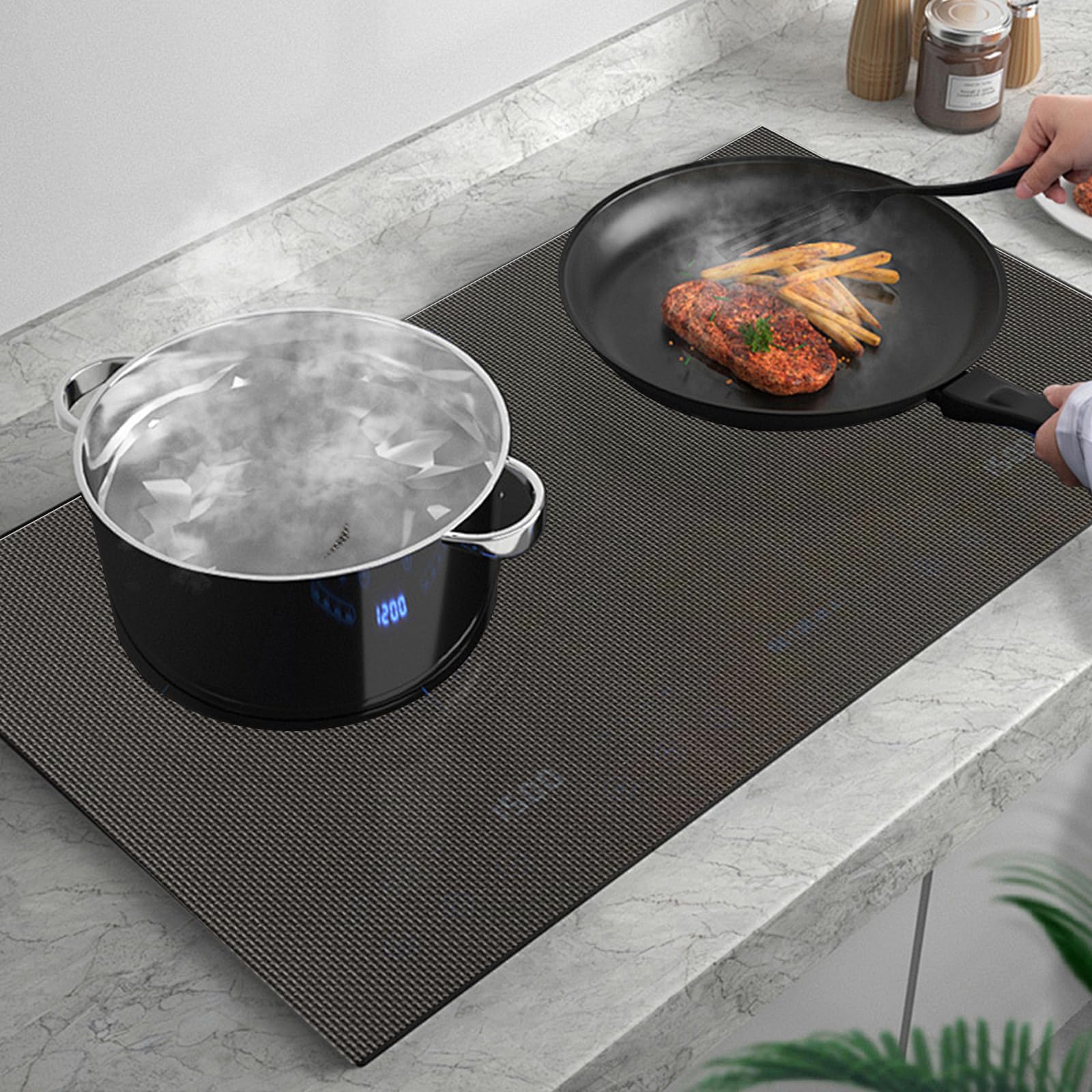 OMJMYY Protezione Piano Induzione 80x52 cm, Copri Piano Induzione in Silicone Antiscivolo, Tappetino per Piano Induzione Resistente al Calore 230°C, Copertura Antigraffio Facile da Pulir
