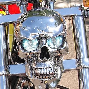 Motorcycle Skull Headlight - Skull Headlight At The Real Headlight, Motorcycle Skull Lamp | Retro Resin Chrome Skull Headlights Motorcycle Skull Front