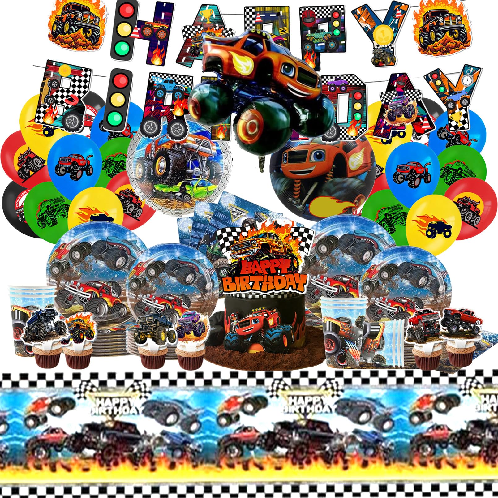 88 Stück Geburtstagsdeko, Monster Truk Partygeschirr Set, Geburtstags Deko, Monster Truk Kuchen Deko, Geburtstags Tischdeko