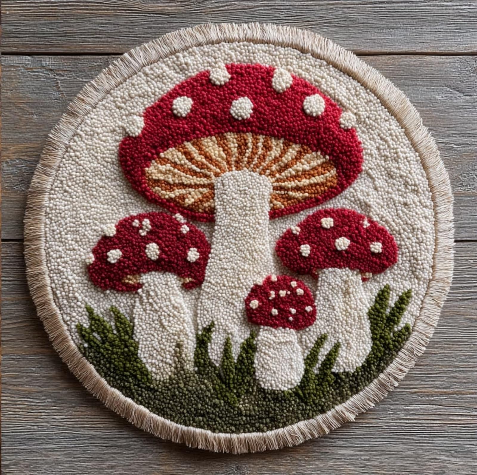 WallustrioaW DIY Latch Hook Rug Kits for Kids,Dreamy Mushrooms,DIY Crochet Carpet Making Beginner Set for Adults Present Decoration,50x50cm