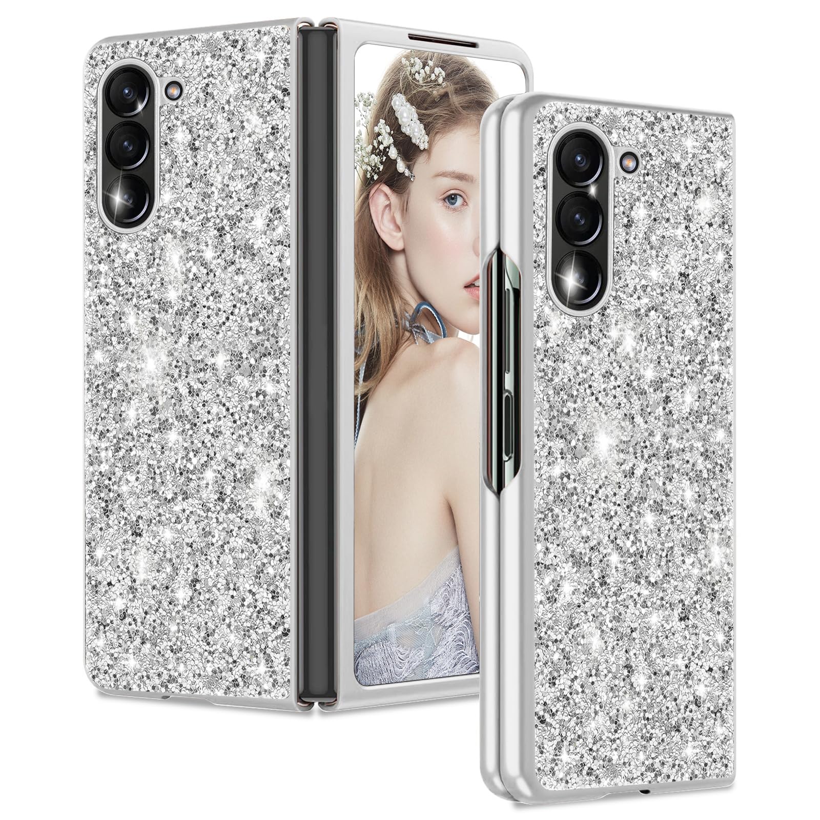 Funda para Samsung Z Fold 5 con purpurina para Galaxy Z Fold 5, funda delgada de TPU con diamantes brillantes, carcasa de protección completa a prueba de golpes para Samsung Galaxy Z Fold5, funda