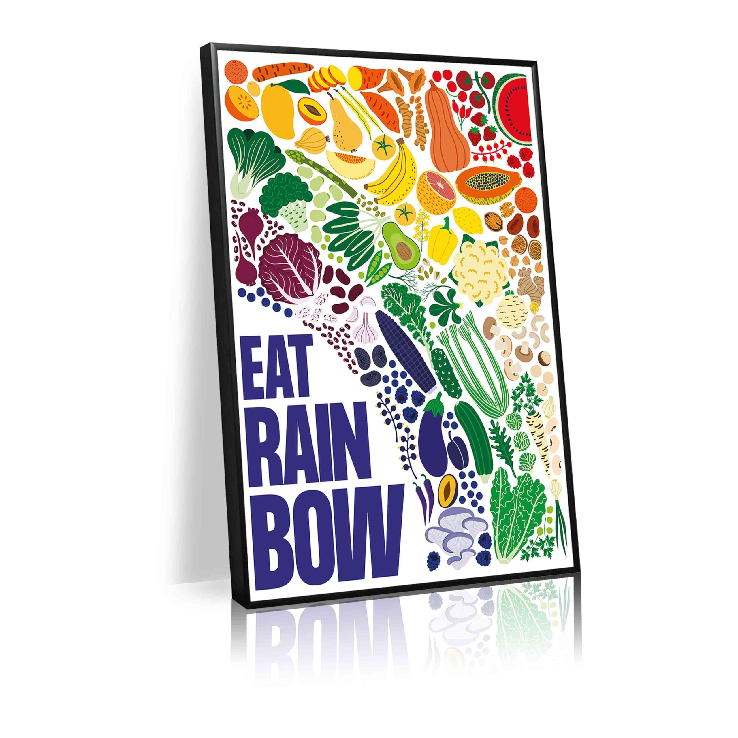 Rainbow Fruits and Vegetables Kitchen Wall Art, Eat the Rainbow Nutritional Food Guide Poster Print Kitchen Wall Art Decoration, Teaching, Office Wall Decor(L30 xW20-Framed)