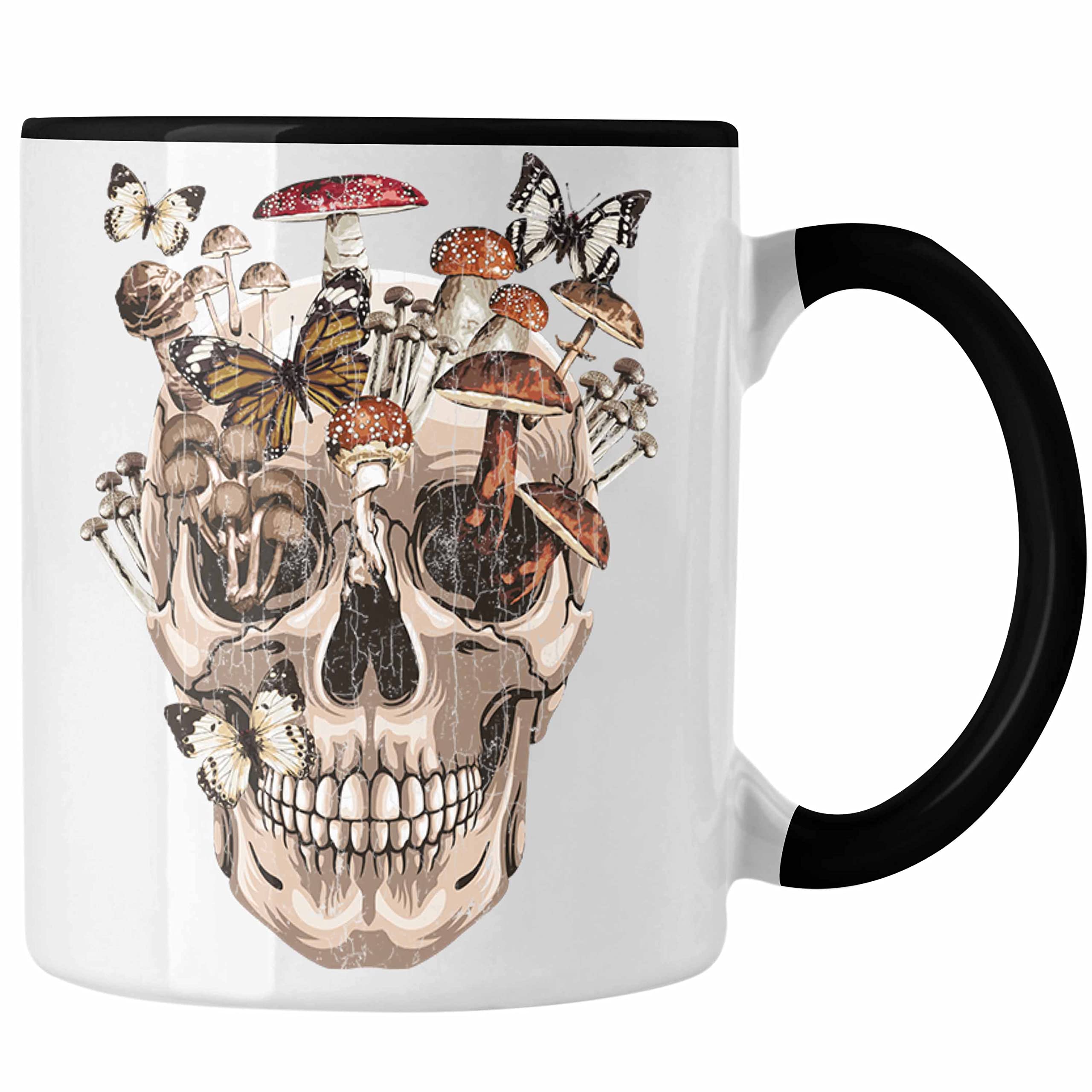 Trendation Tasse „Totenköpfe & Tattoos“ – 325 Ml Keramik – Schwarz – Spülmaschinenfest – In Deutschland Bedruckt