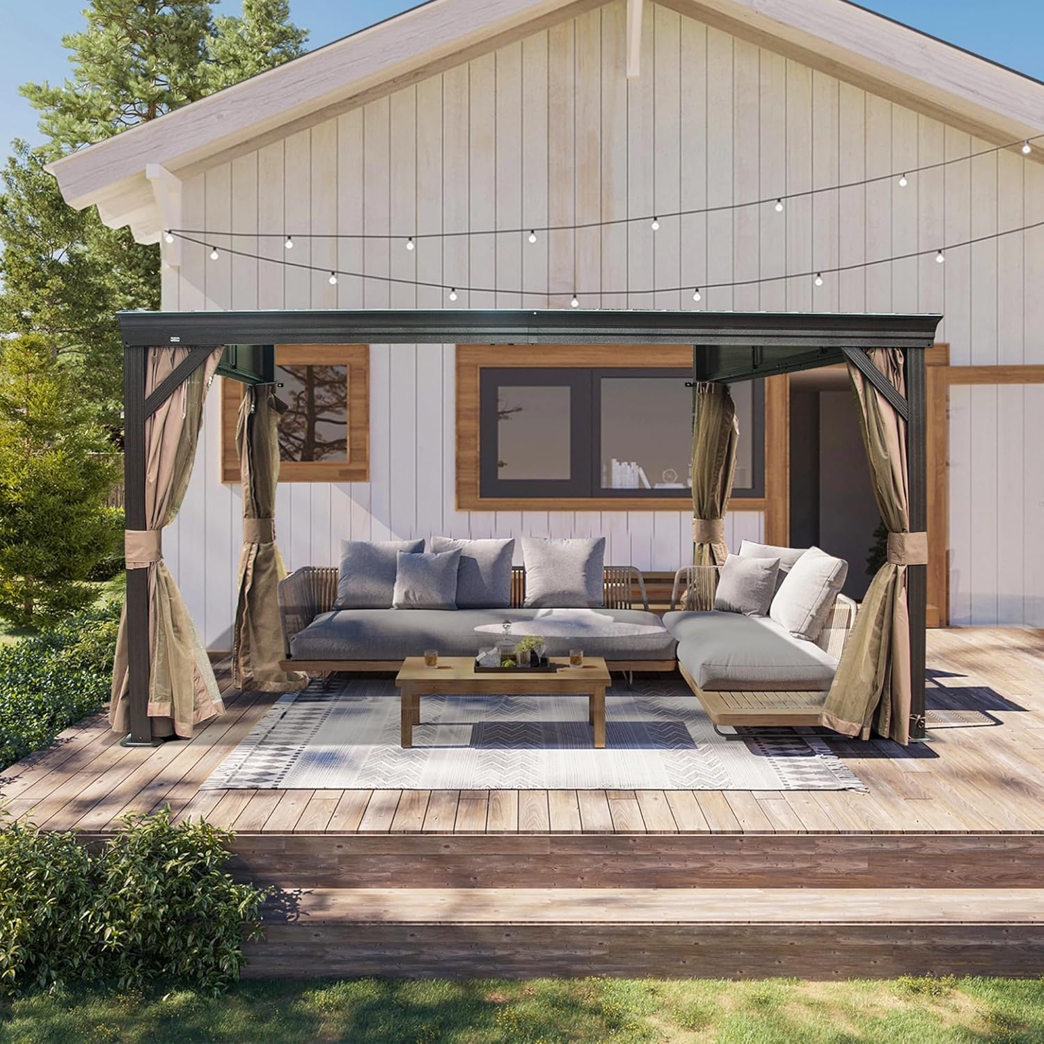 Domi 10x12FT Lean to Gazebo, Hardtop Wall Mounted Gazebo