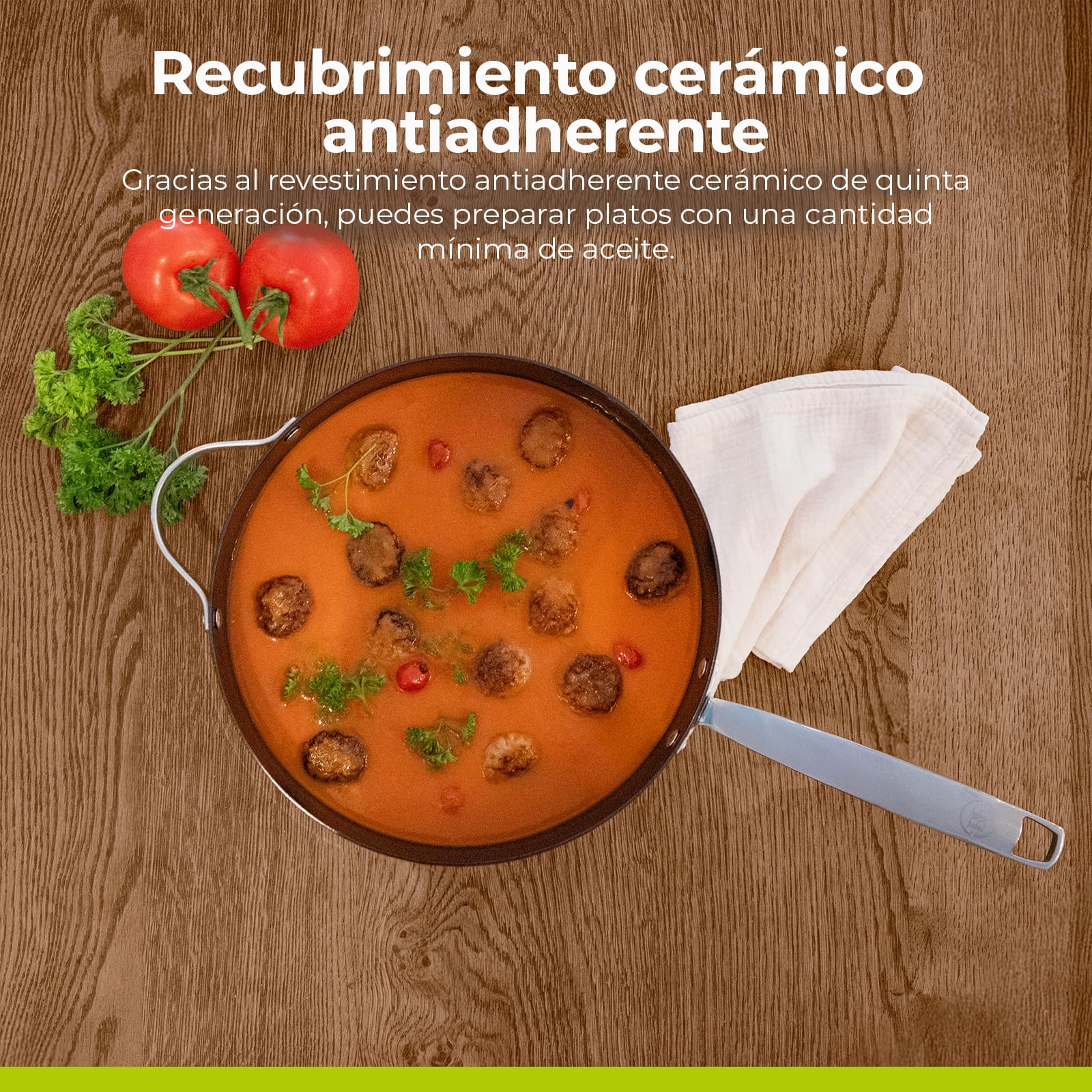 Be Living Sartén wok de acero inoxidable – Ø 32 cm – cerámica – inducción – sin PFAS, antiadherente – sartén – serie Essential