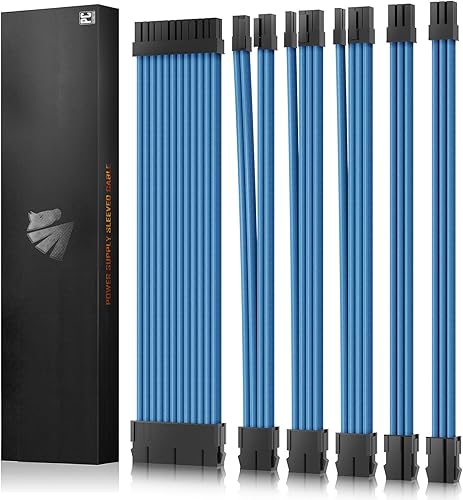 AsiaHorse Cable de extensión de manga mod, 16 AWG, ATXEPSPCI-E6 pines PCI-E para cable de fuente de alimentación (azul hielo puro)