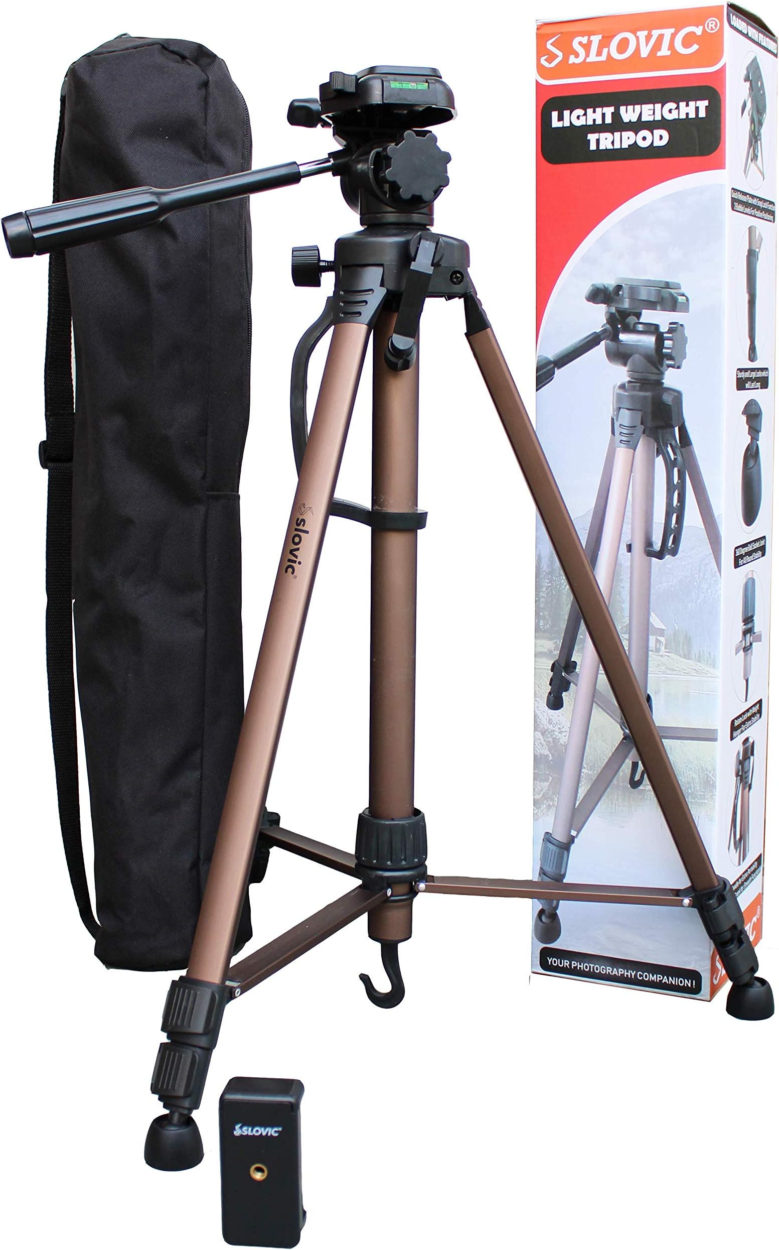 SLOVIC Tripod Aluminum| Universal Lightweight Tripod for DSLR,Mobile with Mobile Phone Mount/Holder.(Golden-Metallic Color). (60 INCH) (Weight Capacity Upto 3 Kg)