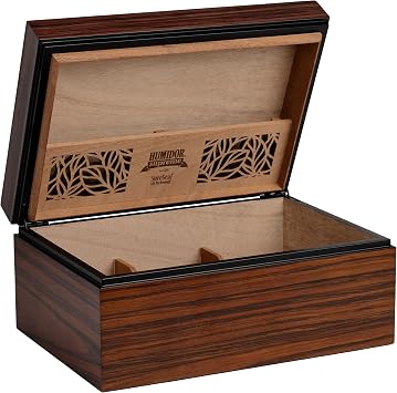 Dane, Medium Desktop Humidor, 56-100 Cigar Capacity, Rosewood with Kiln-dried Spanish Cedar Lining, includes Analog Hygrometer, Two Dividers and a Laser-cut Humification Panel
