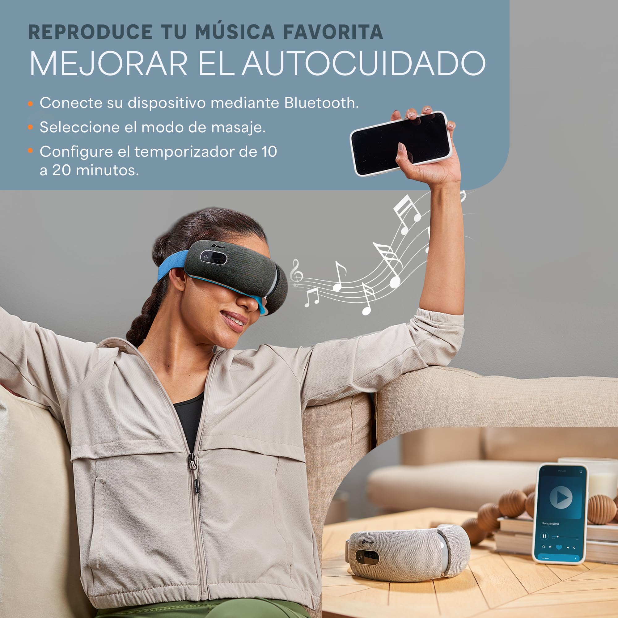Lifepro Masajeador de ojos Oculax con calor, vibración y música Bluetooth. Alivia fatiga ocular, ojos secos y migrañas, mejora el descanso y el sueño. Plegable y portátil.