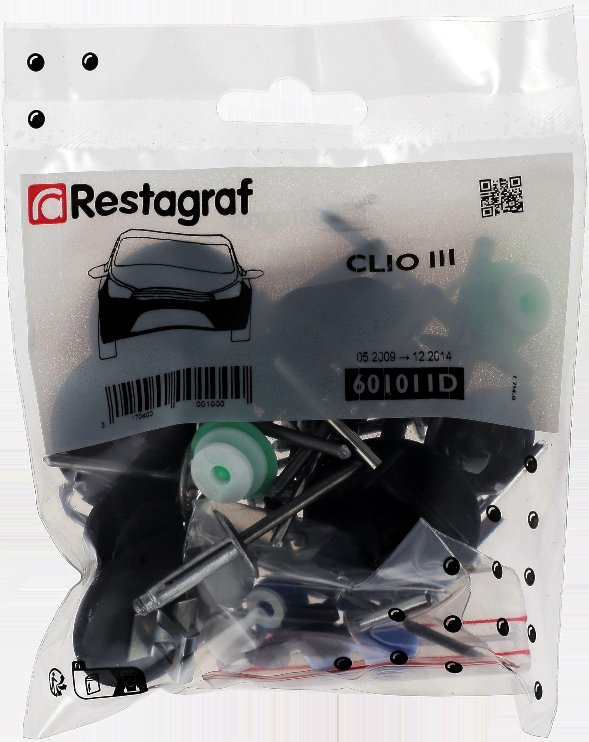 Restagraf - Kit de Fixations pour Bouclier Avant CLIO III (Phase 2) (05/2009 à 12/2014) - Kit Complet pour Réparation ou Remplacement - Réf. 601011D