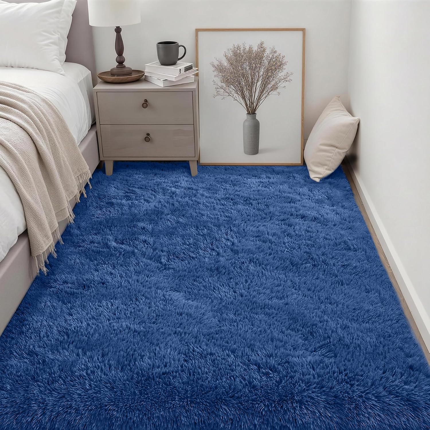 Fluffy 4x6 Area Rugs for Living Room Bedroom: Ultra Soft Shag Rug Non-Slip Non-Shedding Small Plush Bedside Rug Indoor Floor Carpets for Kids Room Playroom Entryway Nursery Dorms Home Decor Blue thumbnail