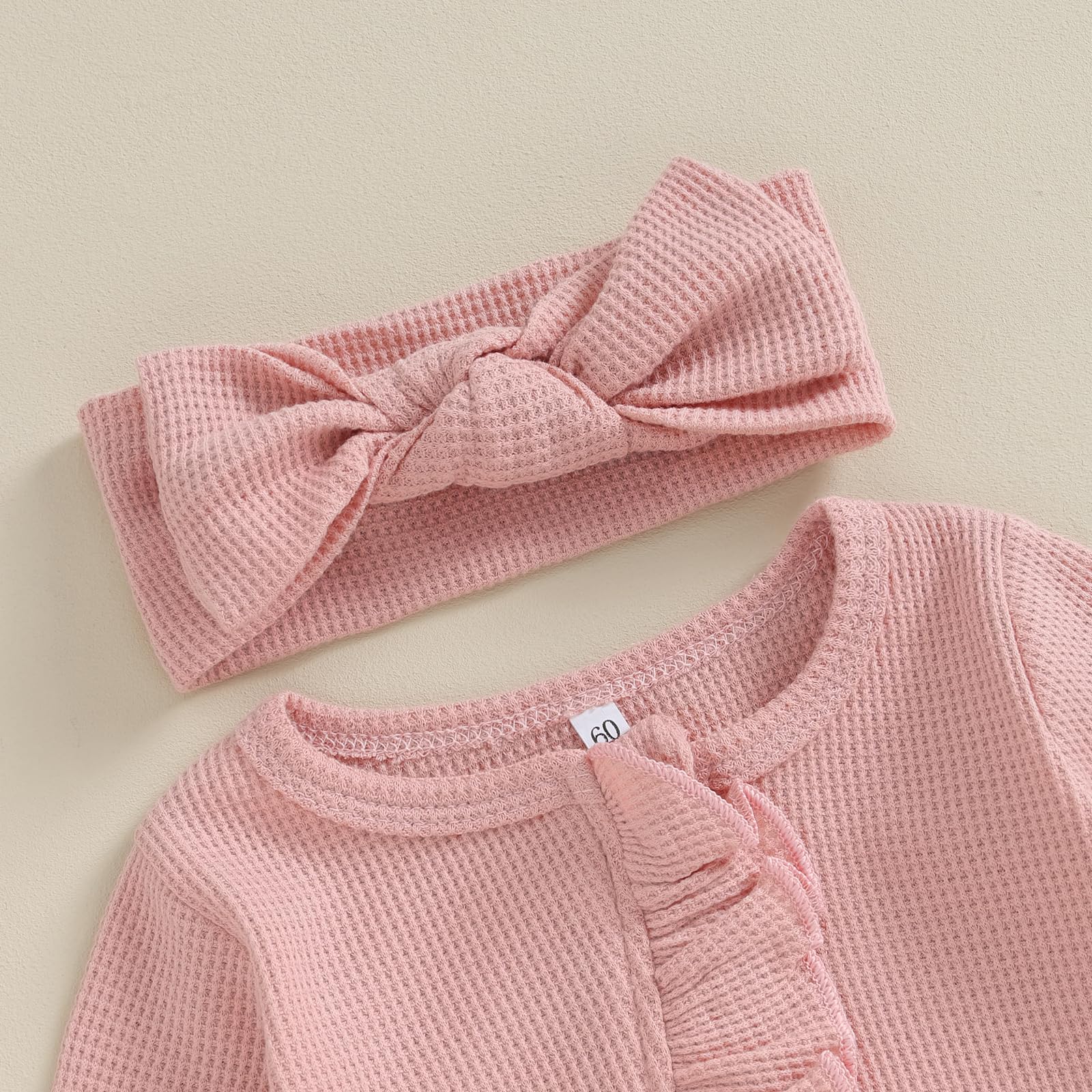 CIYCUIT Baby Girls Clothes Newborn Long Sleeve Zip Up Onesie Romper with Headband Fall Winter Outfits Pink Newborn