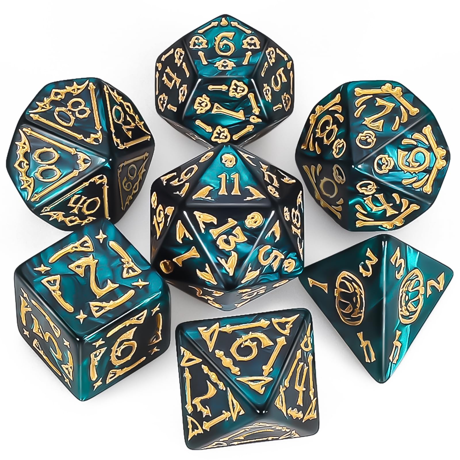 QMAY DND Dice Polyhedral Dice Set - 7 Pieces for Dungeon and Dragons MTG RPG D&D D20, D12, D10, D%, D8, D6, D4 (Green Halloween)