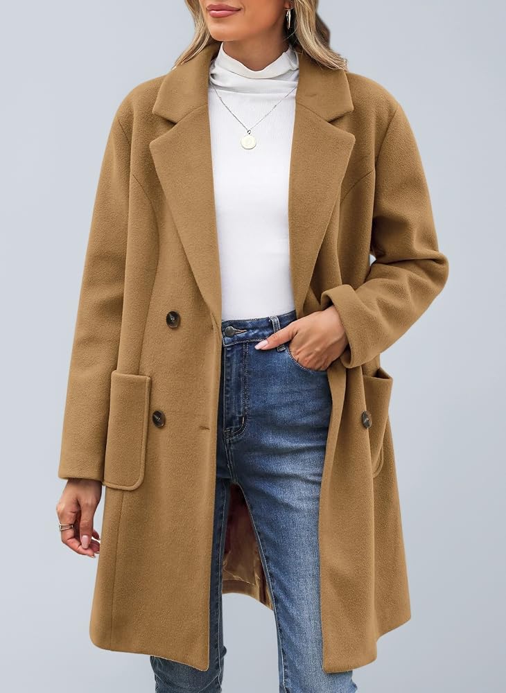 CMTOP Cappotto Lungo Doppiopetto Trench In Poliestere E Viscosa – Antivento, Con Cintura E Tasche, Per Primavera Autunno Inverno