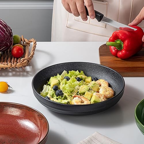 Miniatura 6 de HAPPY KIT 9 Pulgadas Tazones Grandes de Pasta, 42 Oz, Juego de 4 Tazones de Ensalada de Gres con Esmalte Reactivo, Tazones de Servir de Cerámica