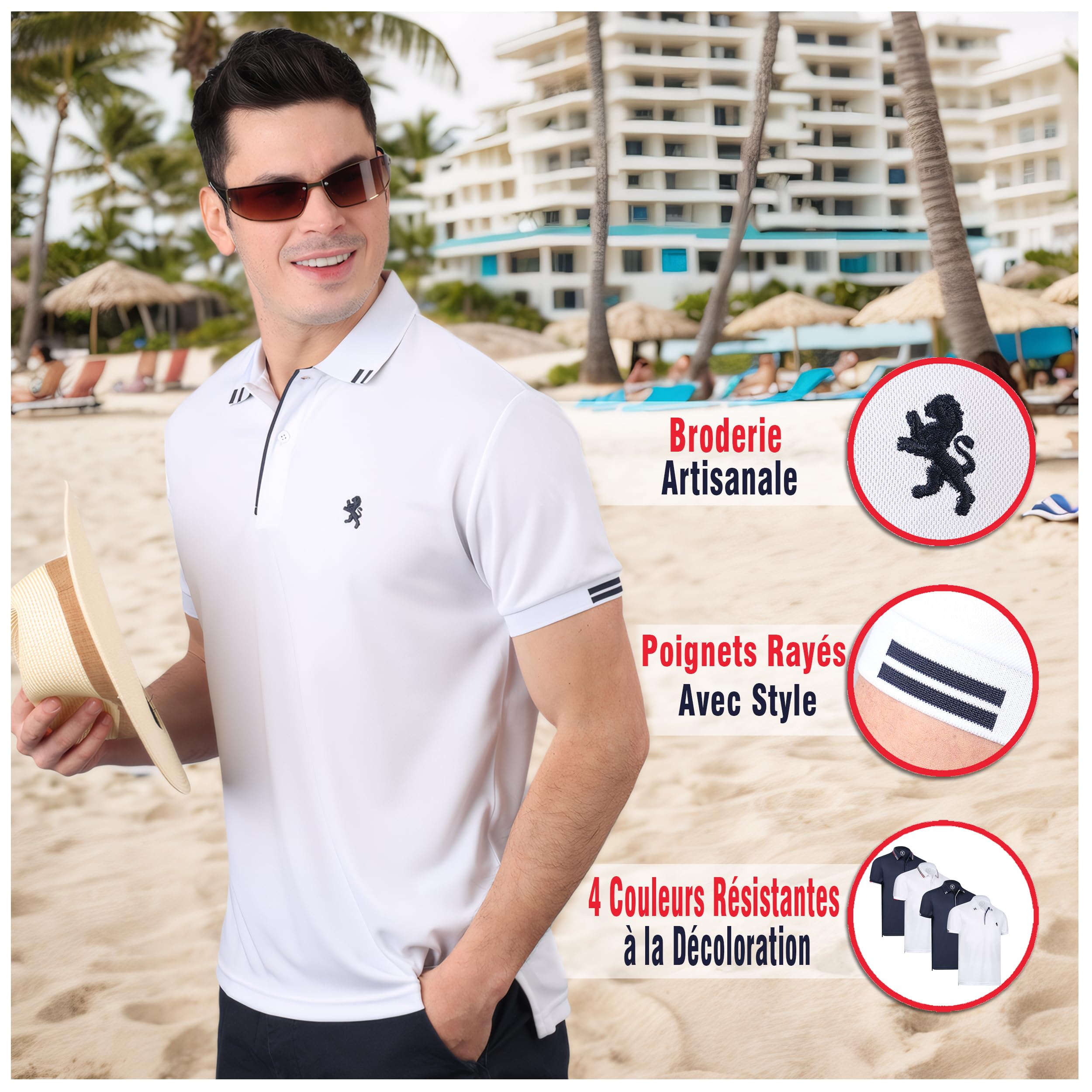Albert Morris Polo Shirts pour Homme - Manches Courtes, Respirant, Séchage Rapide, Protection UV, Coupe Classique, Été Golf, Style Sportif Business Décontracté