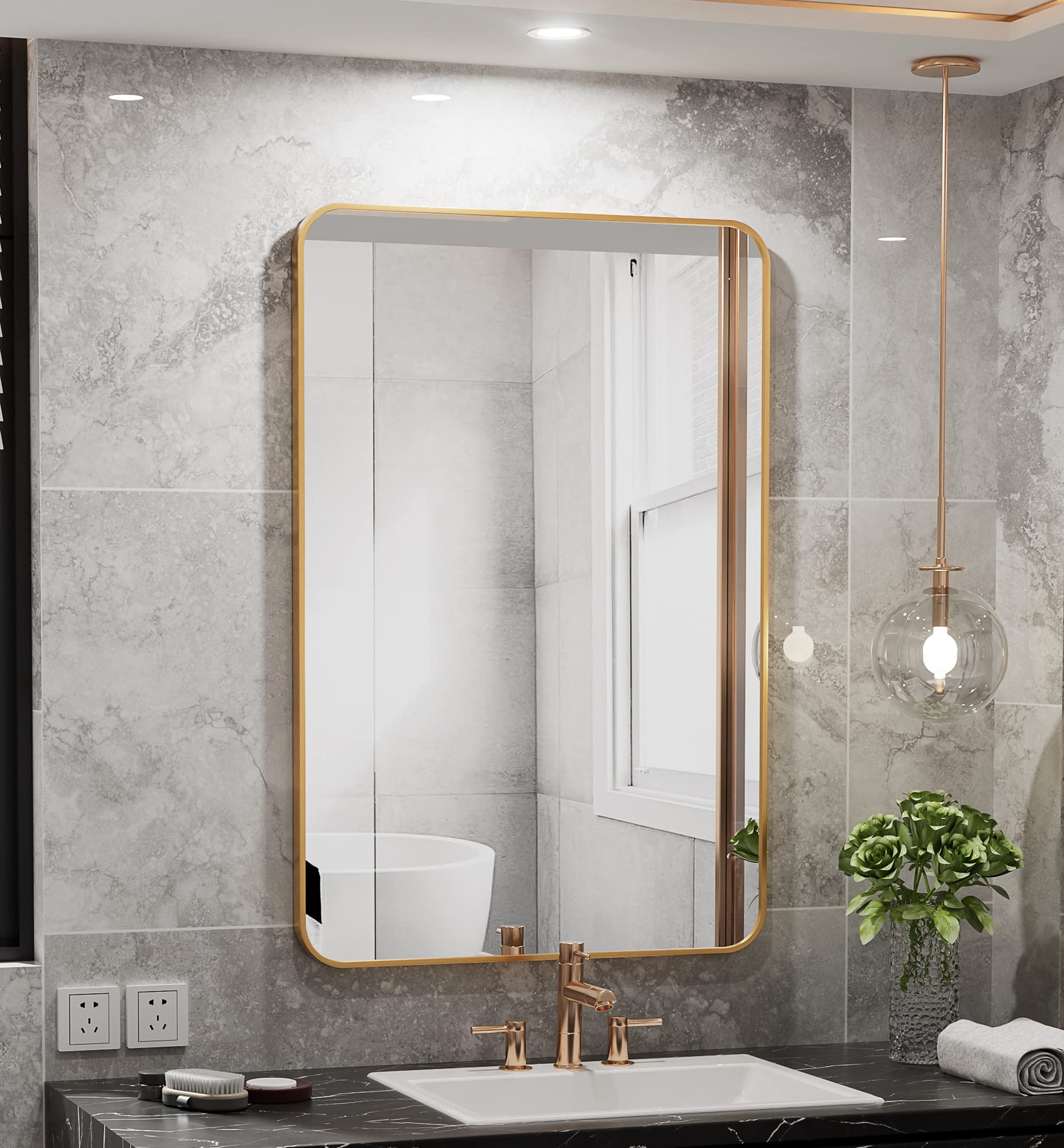 RICHTOP 24x36 Rectangle Wall Mirror Gold Bathroom Vanity Mirror Brushed